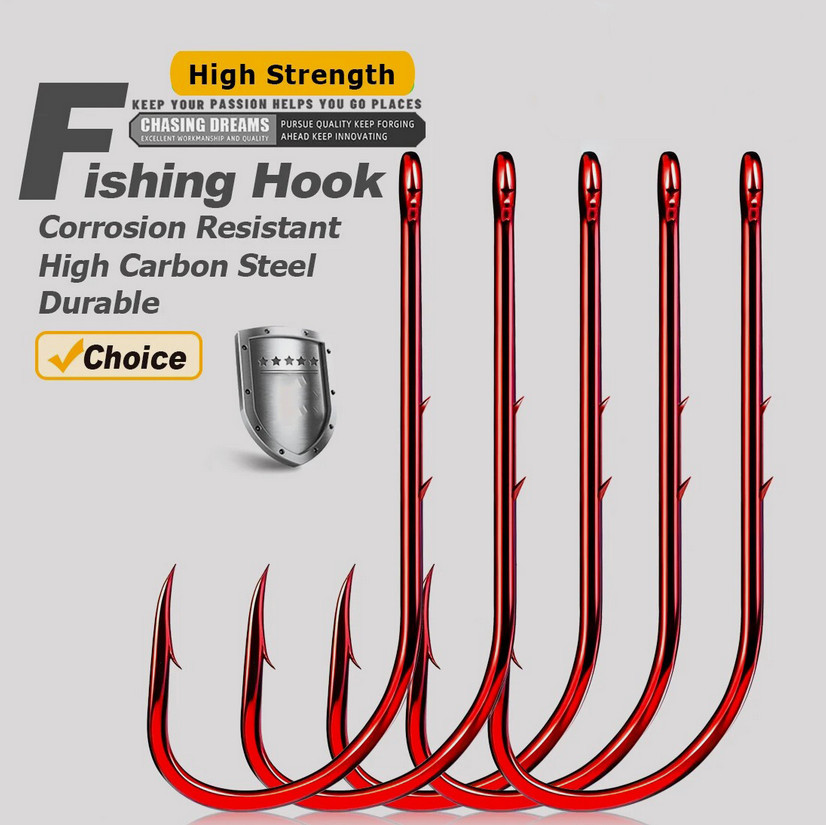 200Pcs Fishing Hooks Red Worm Hook High Carbon Steel for Baitholder Hook 10#-4/0