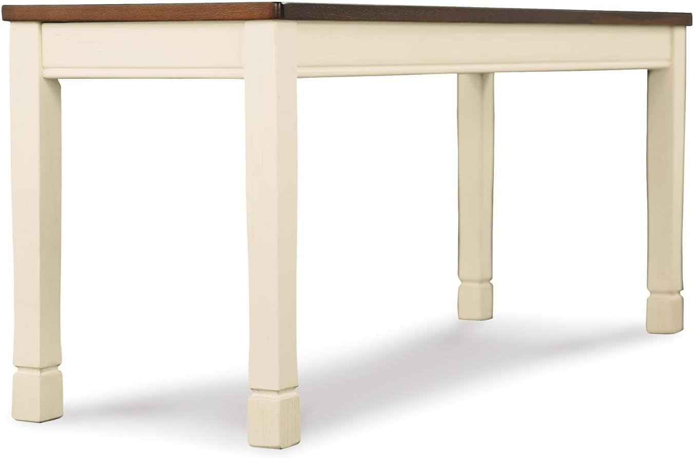 Farmhouse Rectangular Dining Bench Brown & Antique White