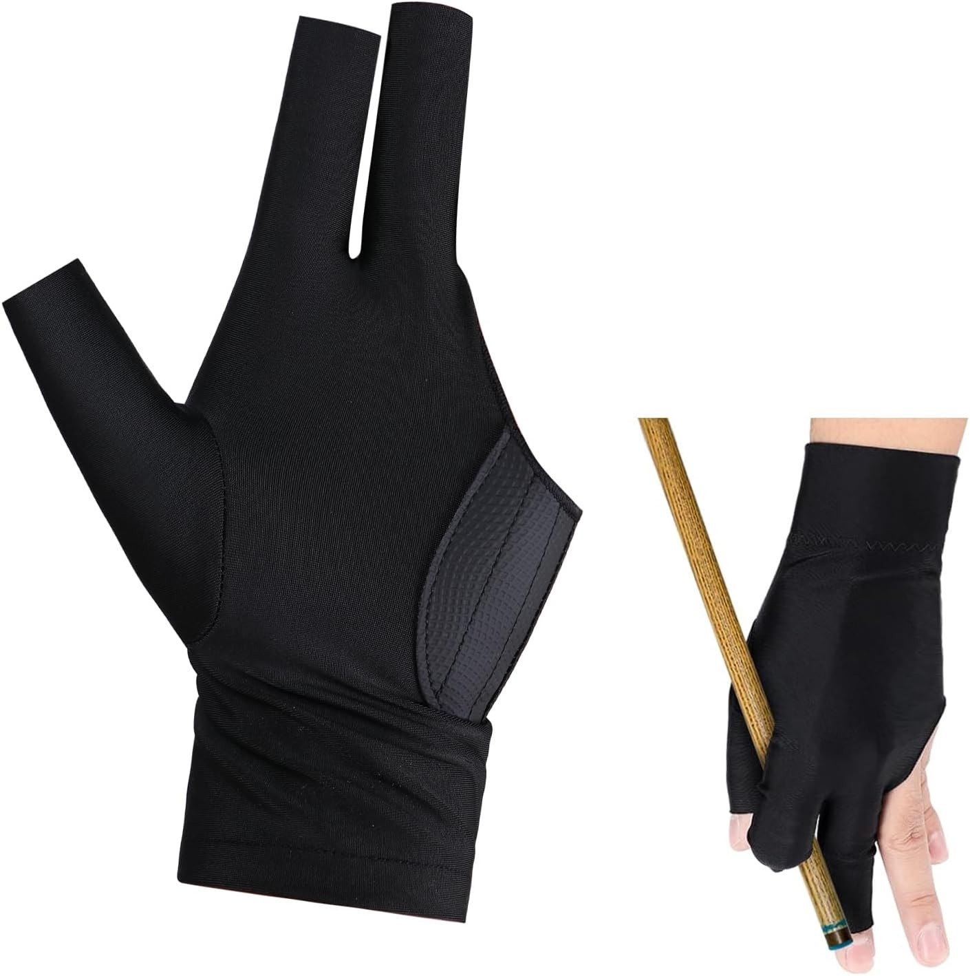 Black Pool Glove Left Hand 3-Finger Breathable Elastic Billiards Cue Accessory