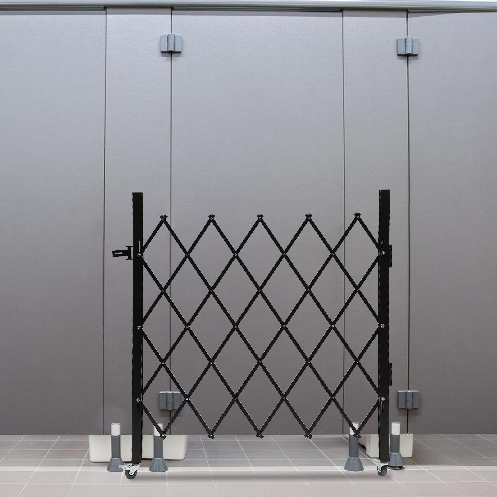 Single Folding Security Gate Rolling Barricade Doors Scissor Gate with Padlock