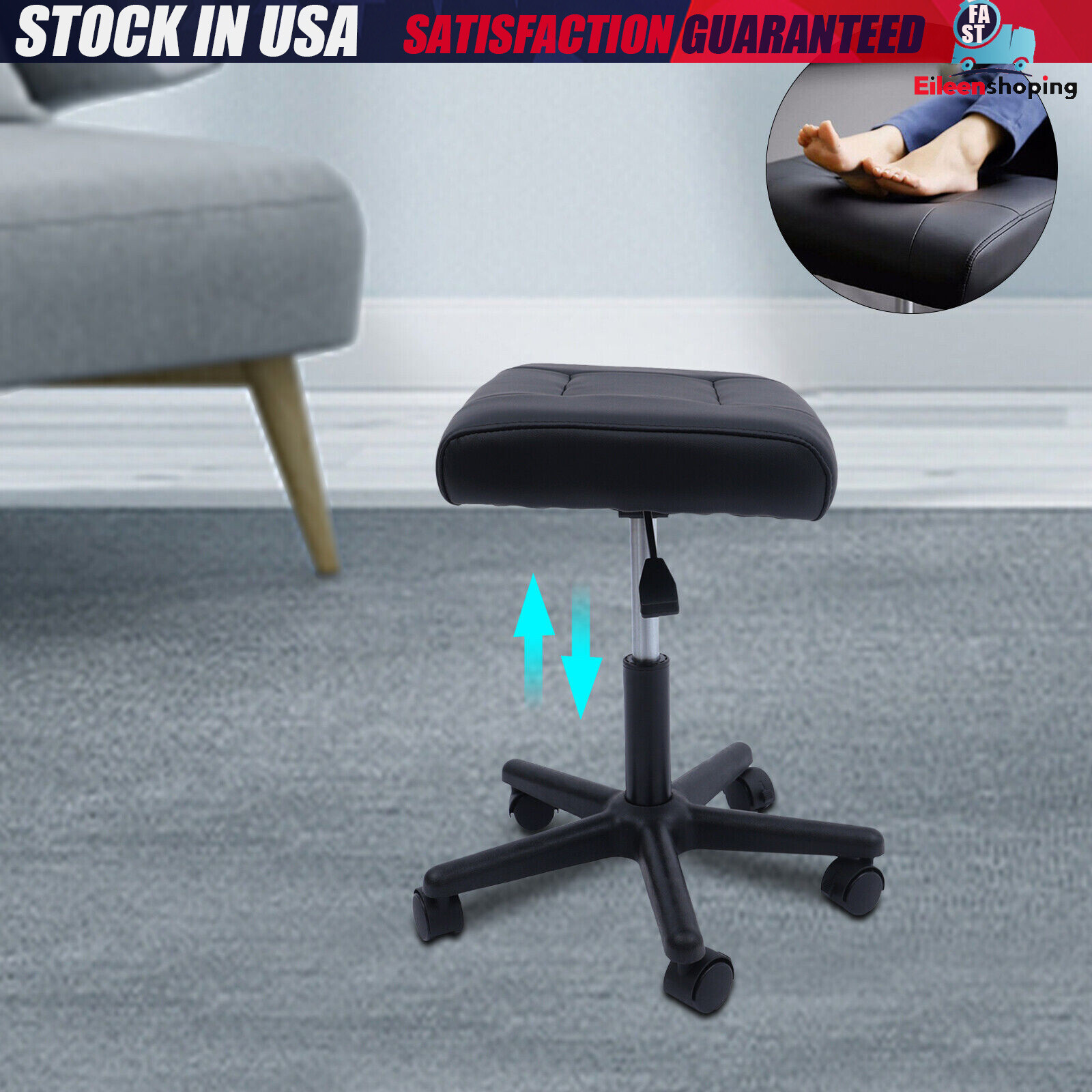 Office Foot Stool with Wheels, Height Adjustable Rolling Leg Rest Adjustable
