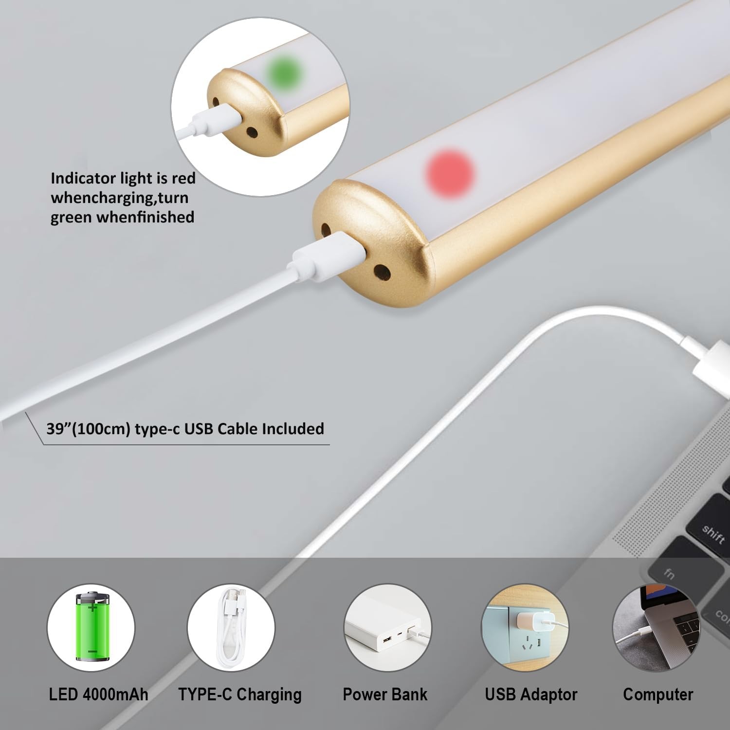 Picture Light, Rechargeable Light for Paintings with Remotes, Gold