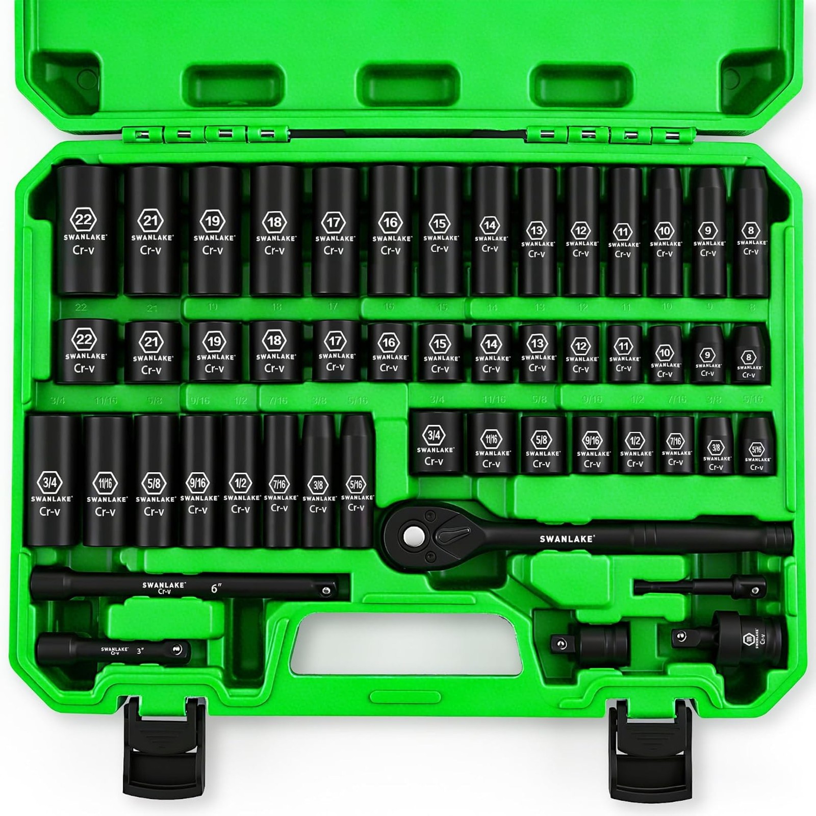 SWANLAKE 3/8'' Drive Impact Socket Set, 50-Piece Standard SAE 5/16 to 3/4 inc