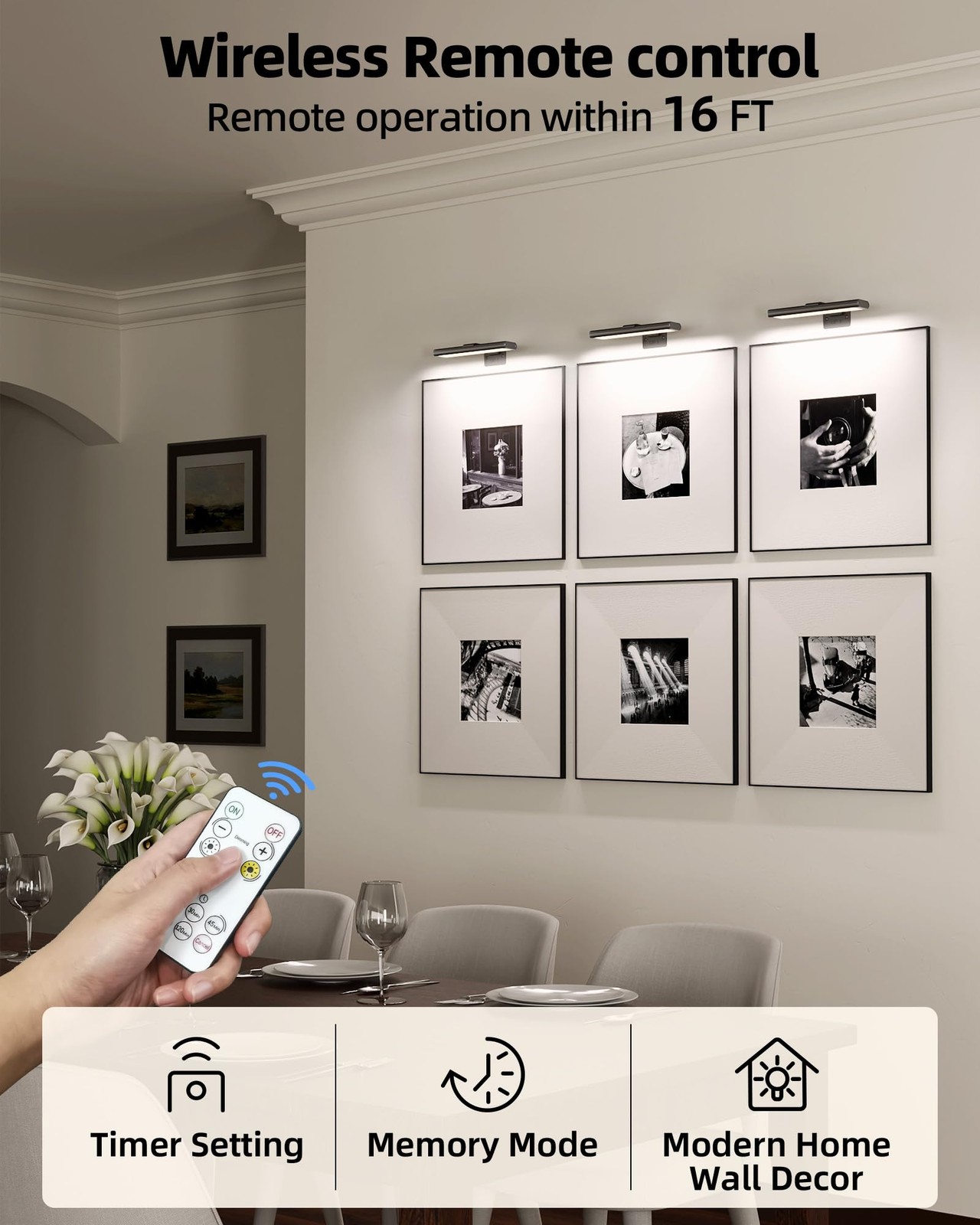 Picture Light for Wall, Rechargeable 2400mAh Battery Lights Wireless Remote, ...