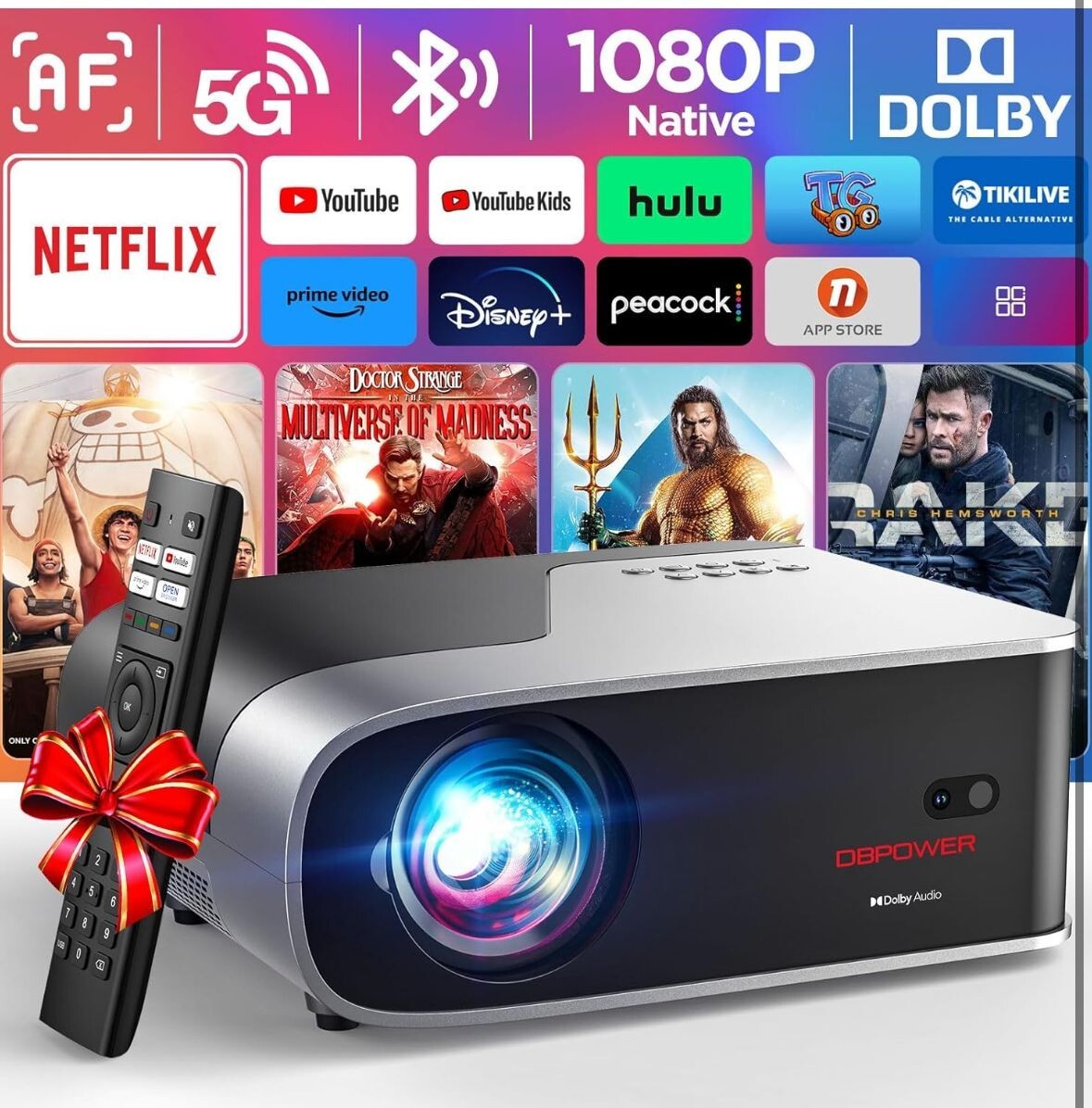 [Netflix Officially/AI Auto Focus] Smart Projector with WiFi and Bluetooth,Do...