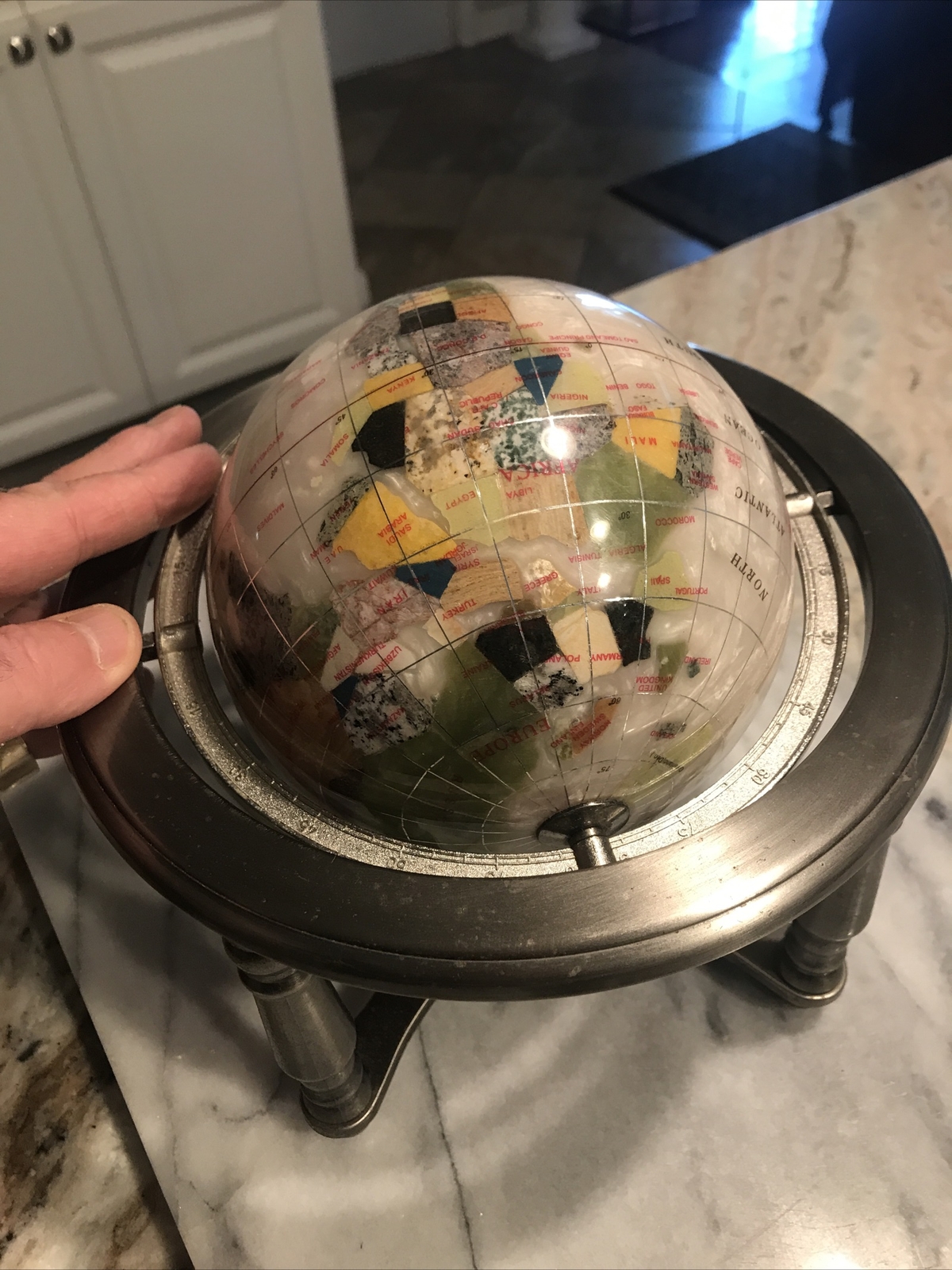 Vintage Jewel Inlaid Desktop Globe With Compass