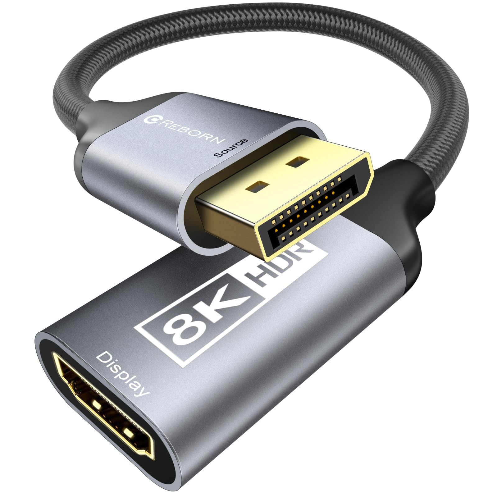 Reborn DisplayPort 1.4 to HDMI 2.1 Adapter 8K@60Hz/4K@120Hz Black