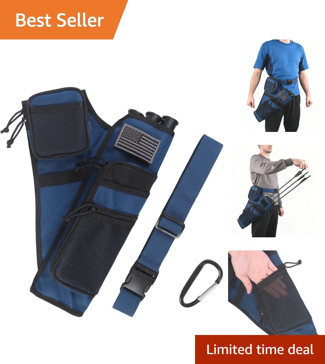 Lightweight Adjustable Hip Quiver with Separate Arrow Storage - Archery Gear