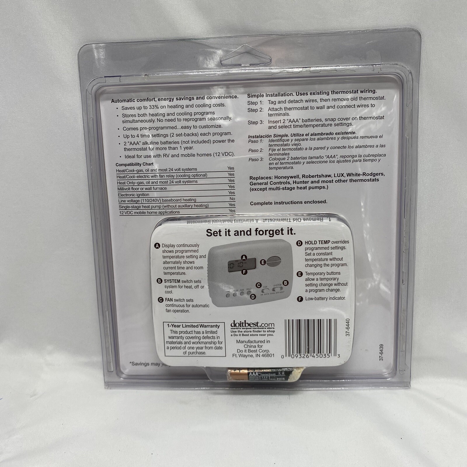 PROGRAMMABLE THERMOSTAT Digital Weekday/Weekend programs Do It 474045 NEW!