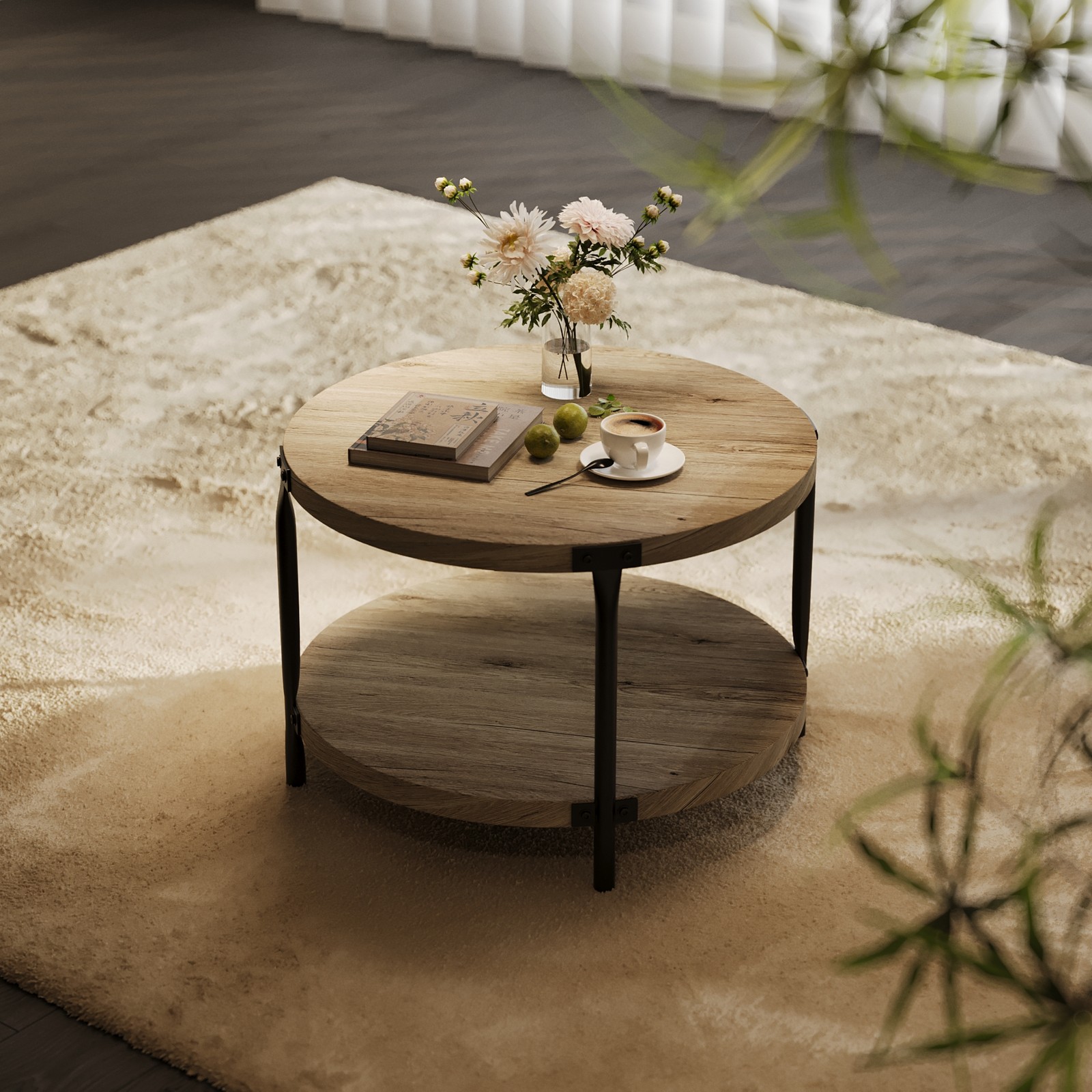 Modern minimalist round coffee table, 29.61-inch MDF material double-layer cof
