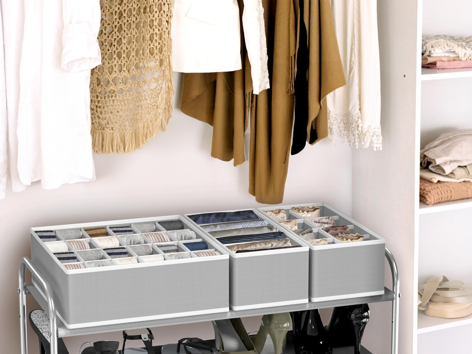 4-Pack Drawer Organizer Set for Underwear/Socks/Bra, Gray