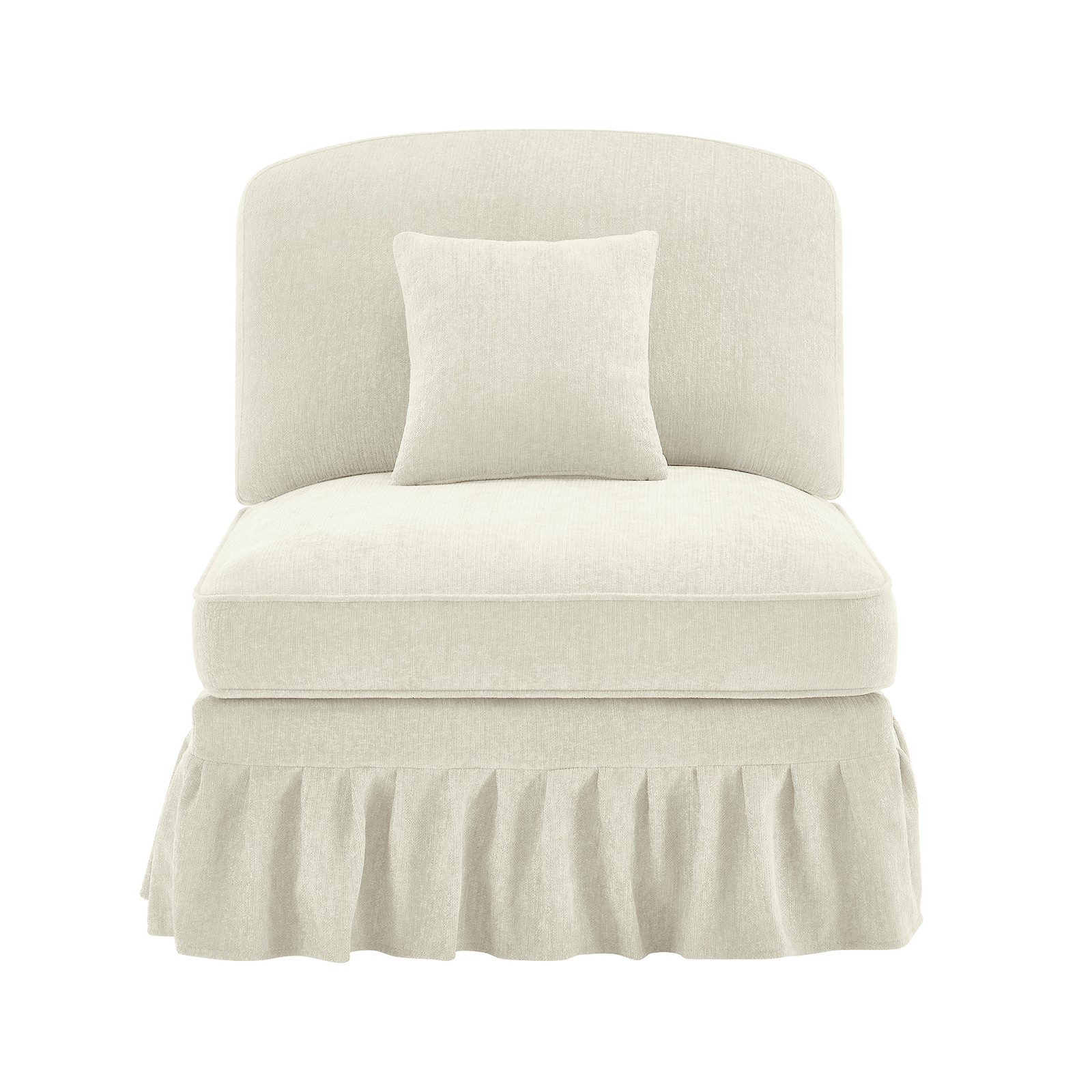 Armless Sofa Chenille W/1 Pillow -Beige+White