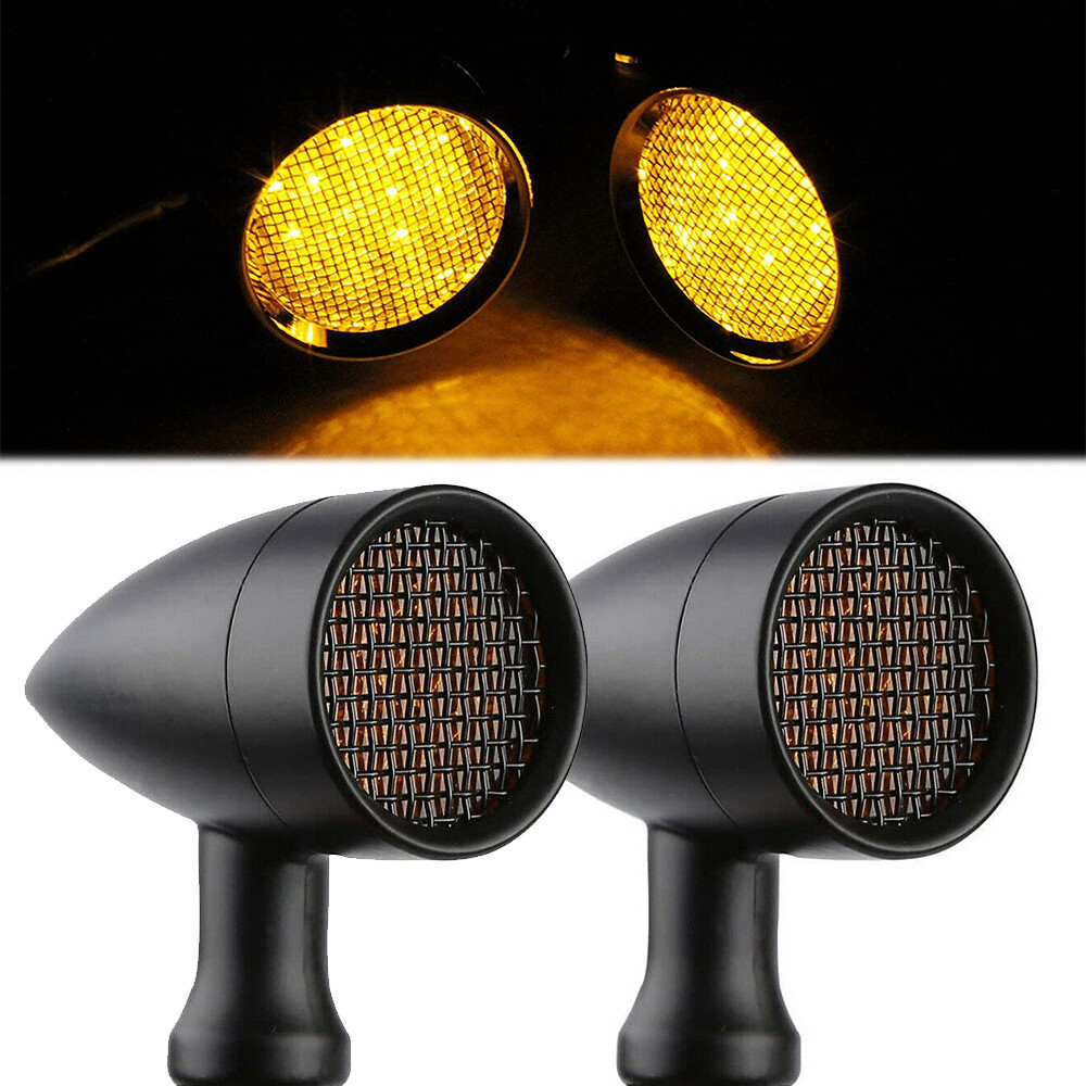 Black Motorcycle Bullet LED Turn Signal Blinker Running Lights Amber For Harley