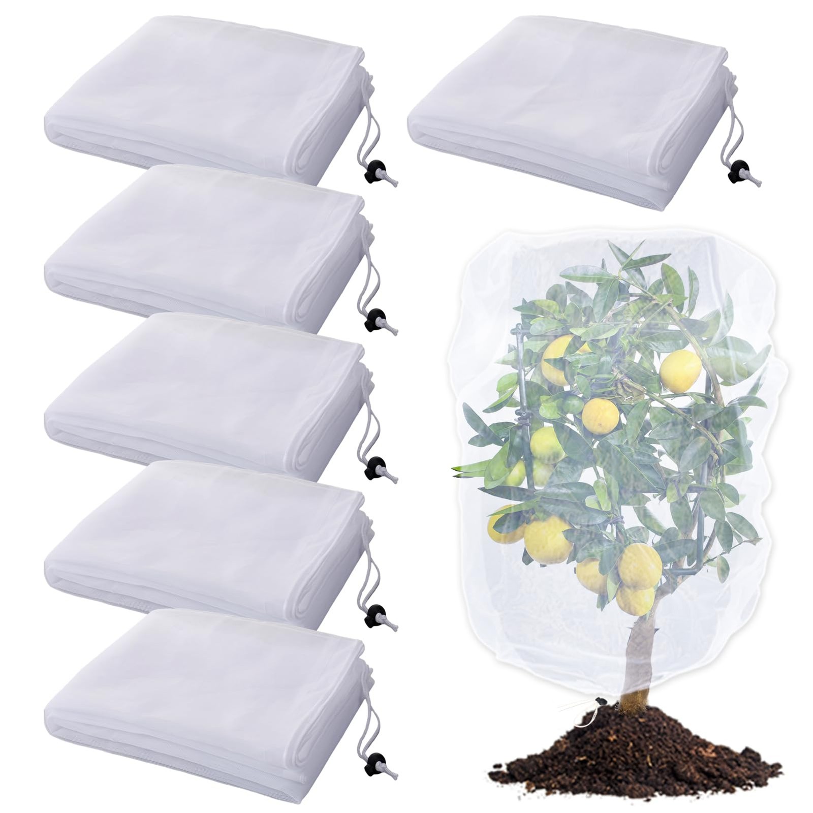 6 Pack Insect Bird Netting Cover - 3.3x5FT Blueberry Bushes 3.3x5ft, White