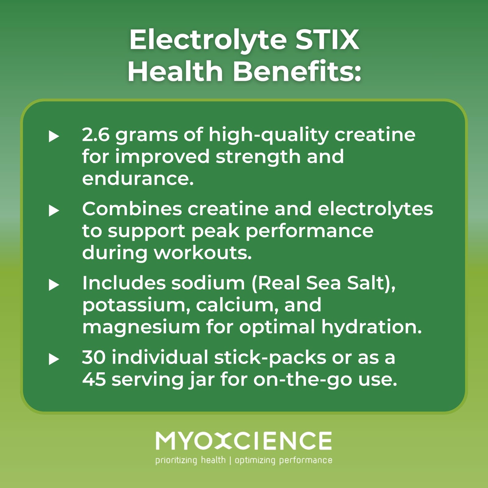 MYOXCIENCE Electrolyte STIX | Creatine Powder | Recovery 45 Count