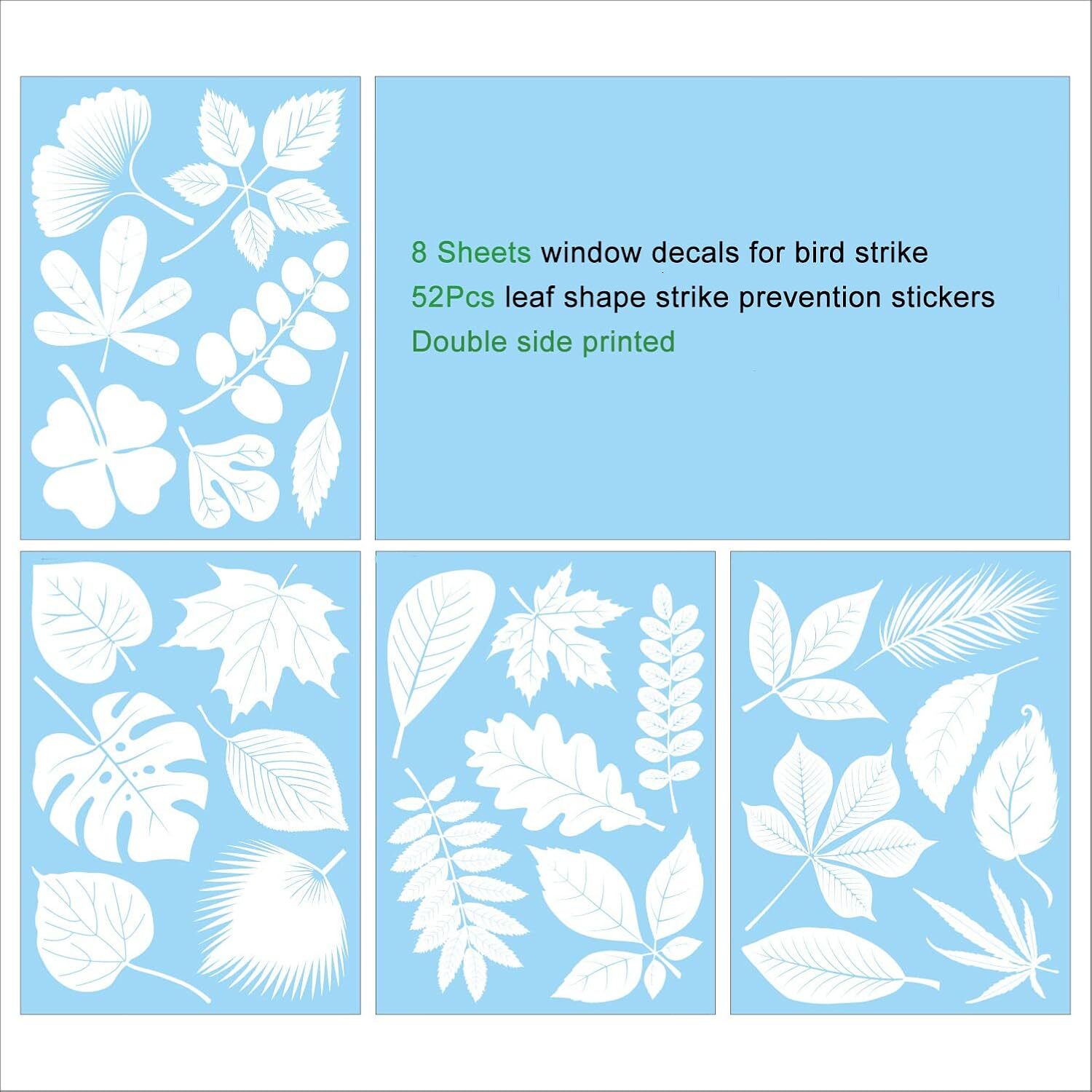 Window Decals for Bird Strikes,52 Pieces Large Leaf Shape anti Collision Window