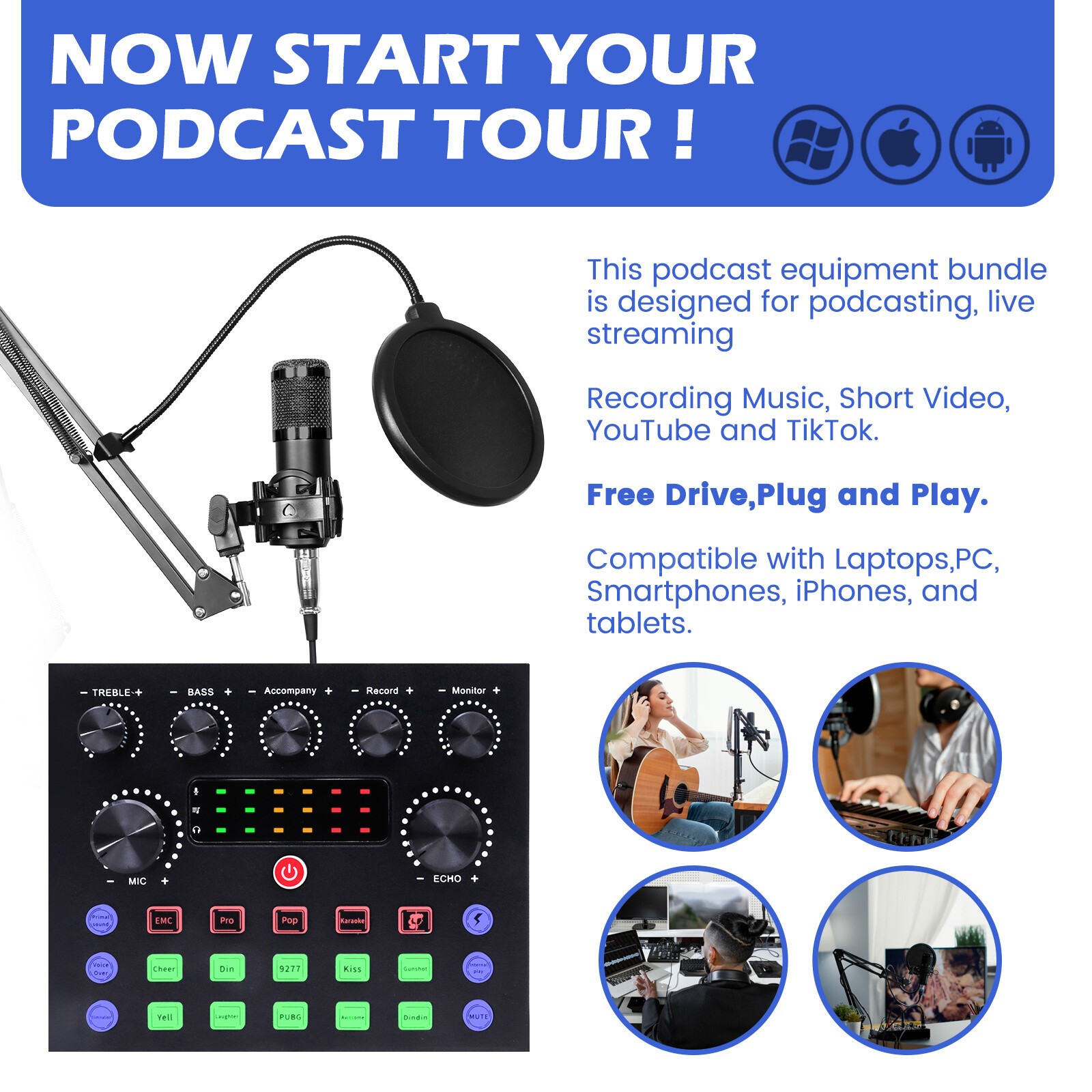 Professional Condenser Microphone Kit Complete Set For Podcast Studio Recording