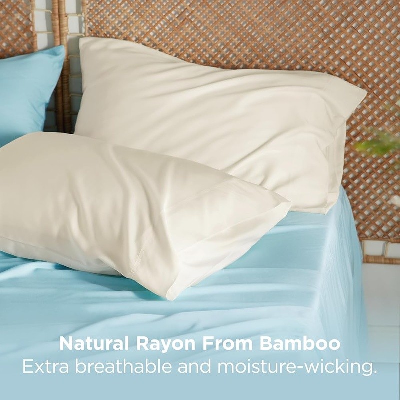 Bamboo Rayon Pillowcase Set Cool Breathable Silk Soft Easy Care Envelope Closure
