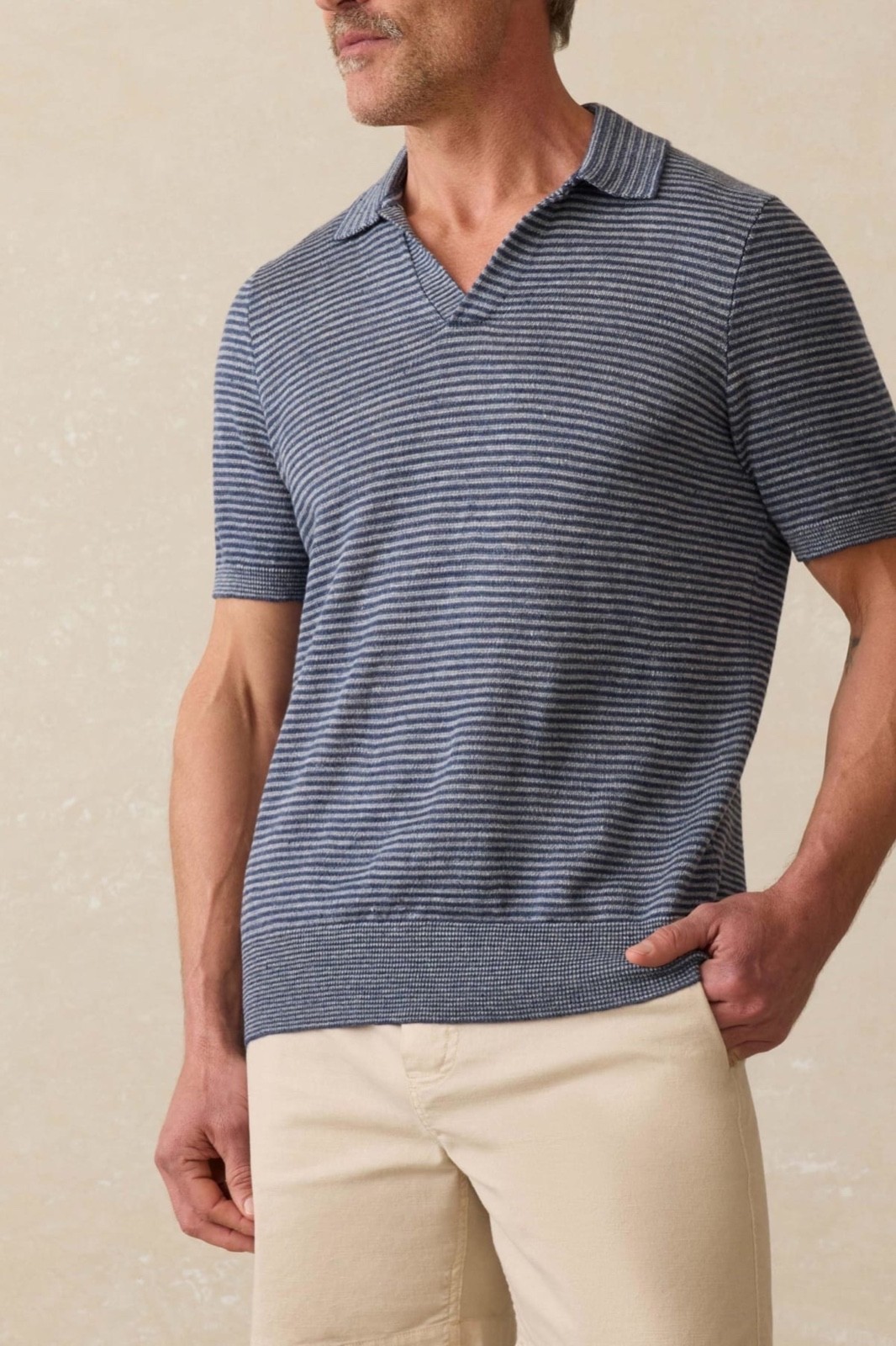 Faherty Men's 100% Linen Short Sleeve Sweater Polo Cayman Navy MSRP $178