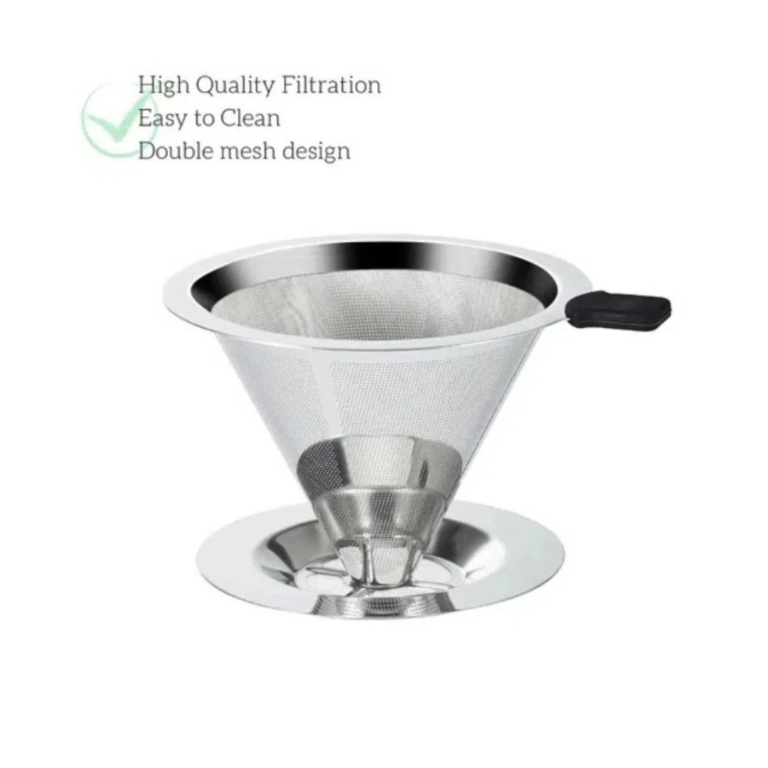 Pour Over Coffee Dripper Slow Drip Paperless Coffee Filter Double Mesh Stainless