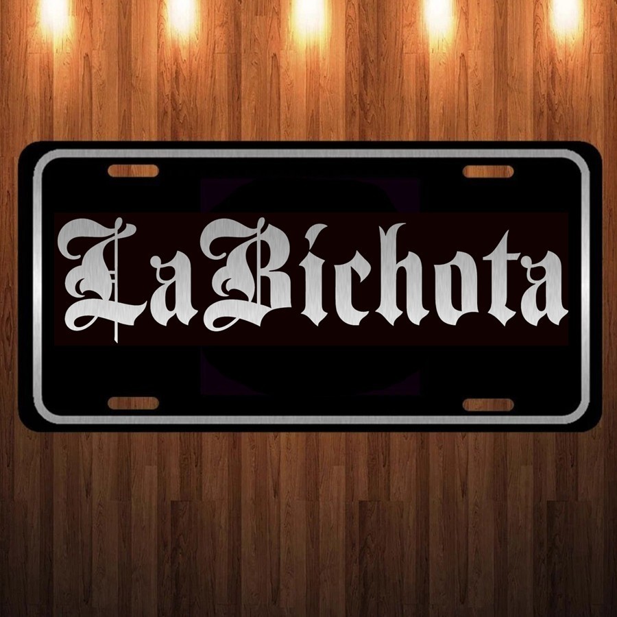 Laser Etched Engraved La Bichota Black on Brushed Aluminum License Plate Tag