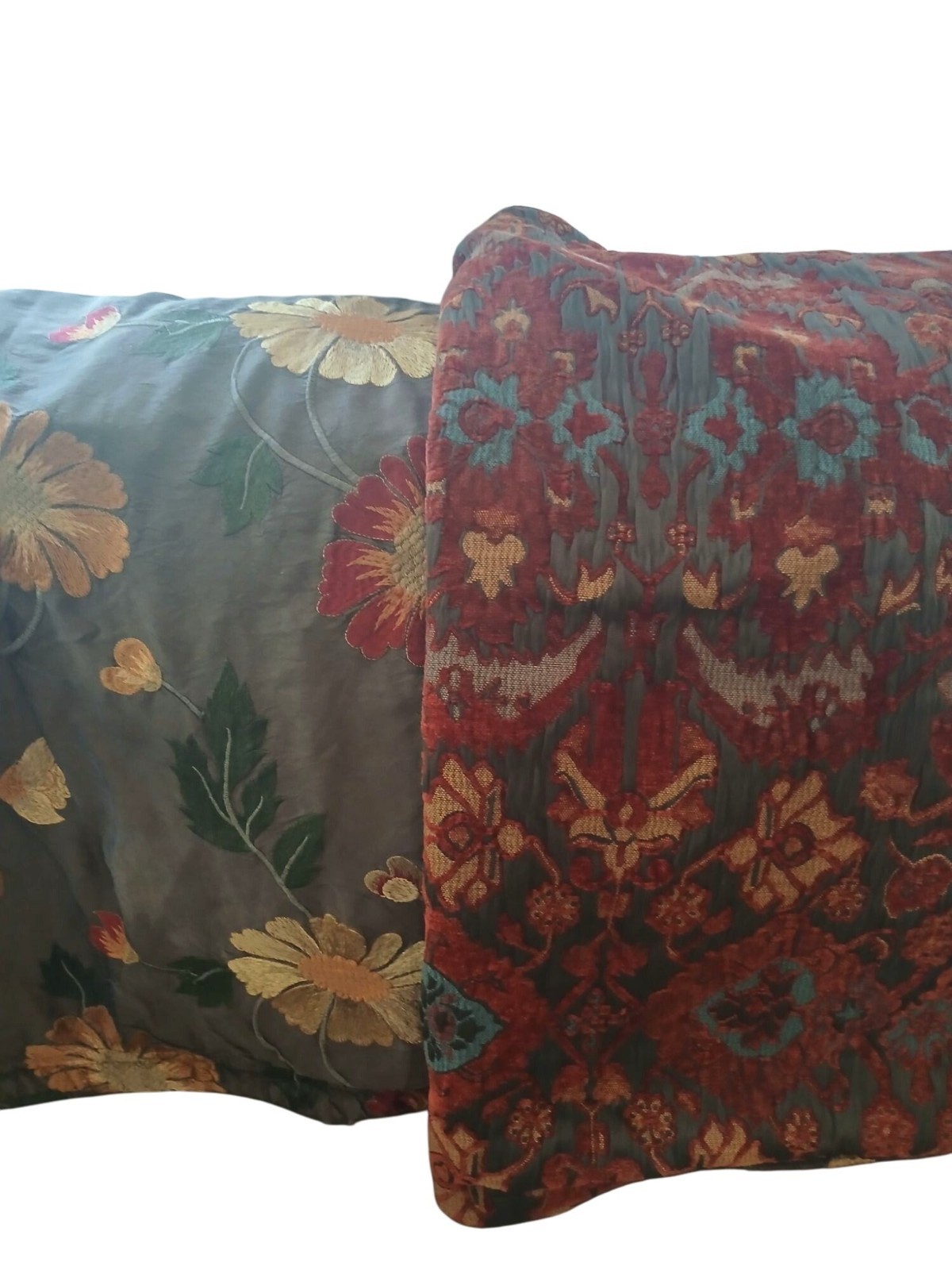 Luxury King Pillow Shams Designer Silk Chenille & Dupioni Fabrics Autumn Colors