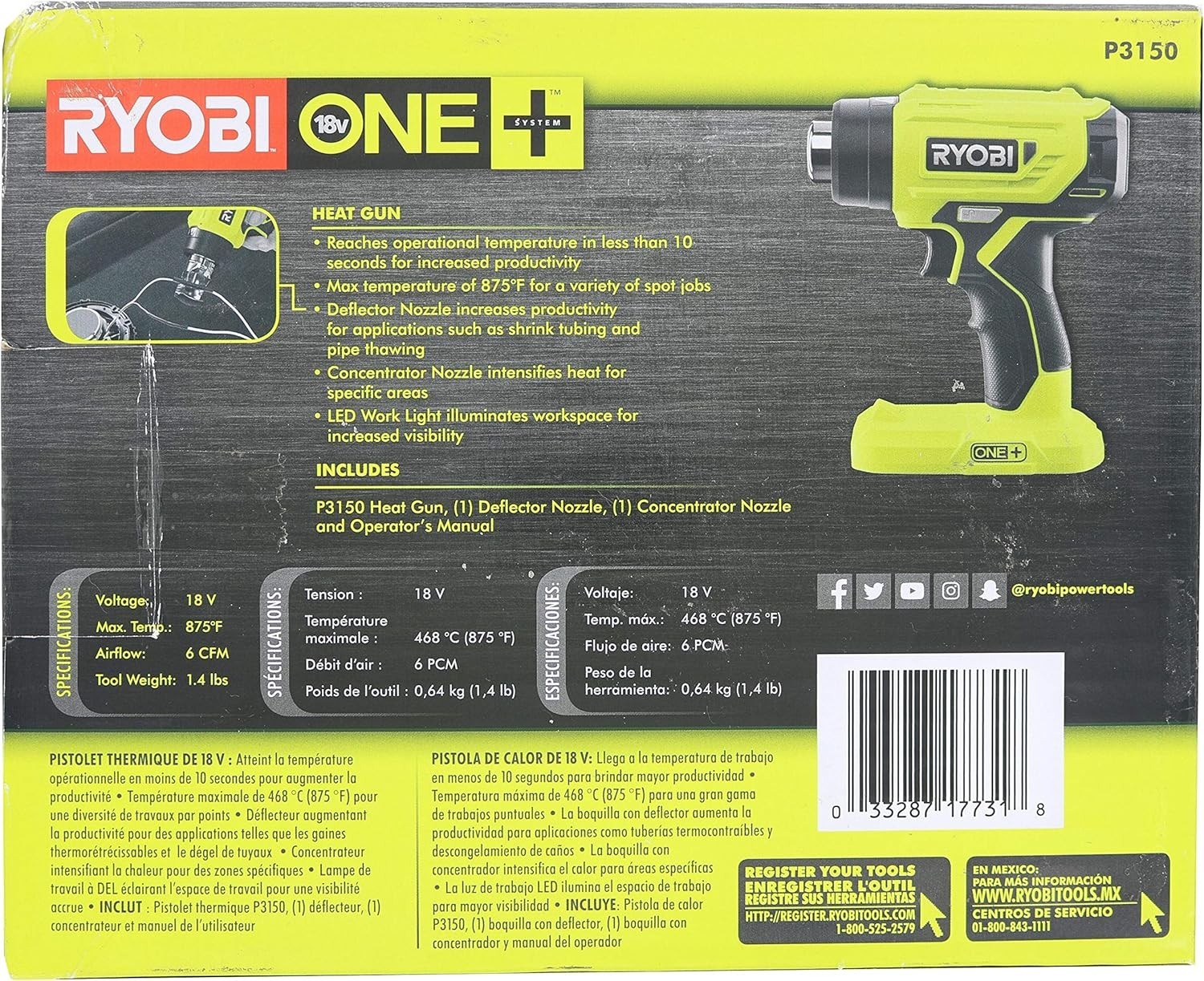 Portable 18-Volt Heat Gun - 10 Seconds Heat-Up with LED Light and Nozzles