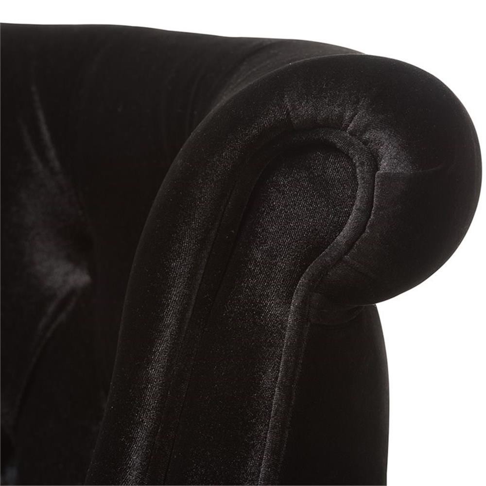 Bowery Hill Contemporary Velvet Tufted Loveseat in Black