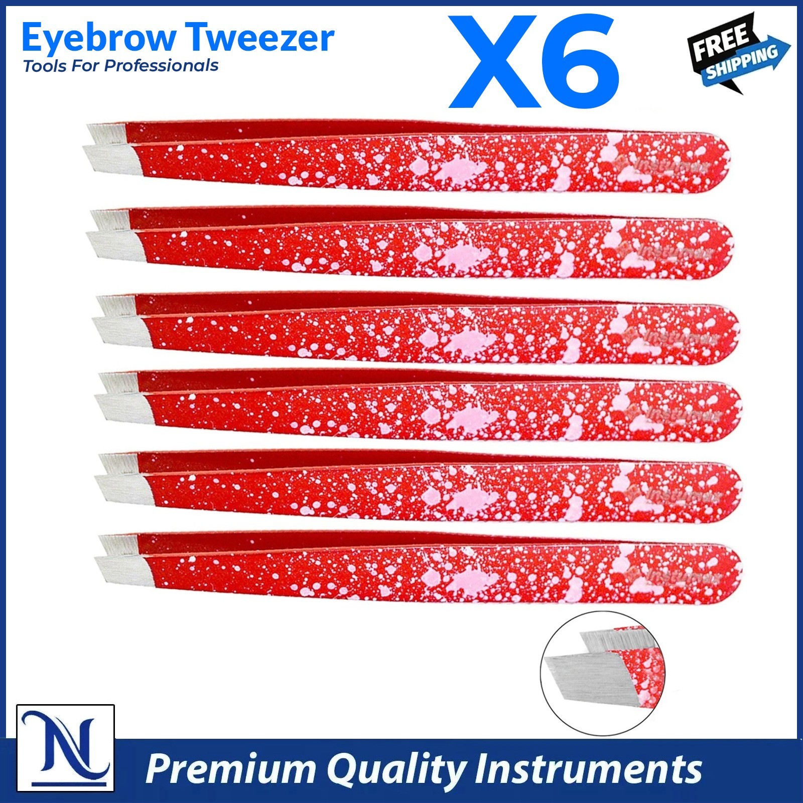 X6 Red Eyebrow Tweezers Stainless Steel Precision Tools for Ingrown Facial Hair