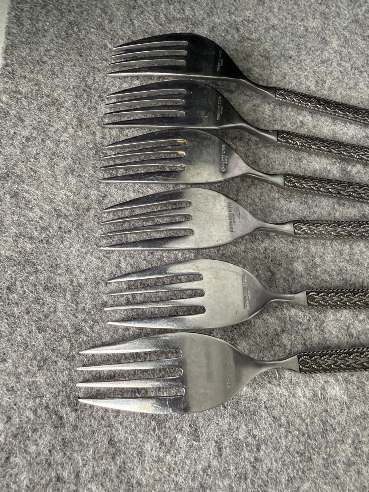 6 MCM JAPAN STAINLESS STEEL FLATWARE BRAIDED ROPE PATTERN Dinner Forks Flatware