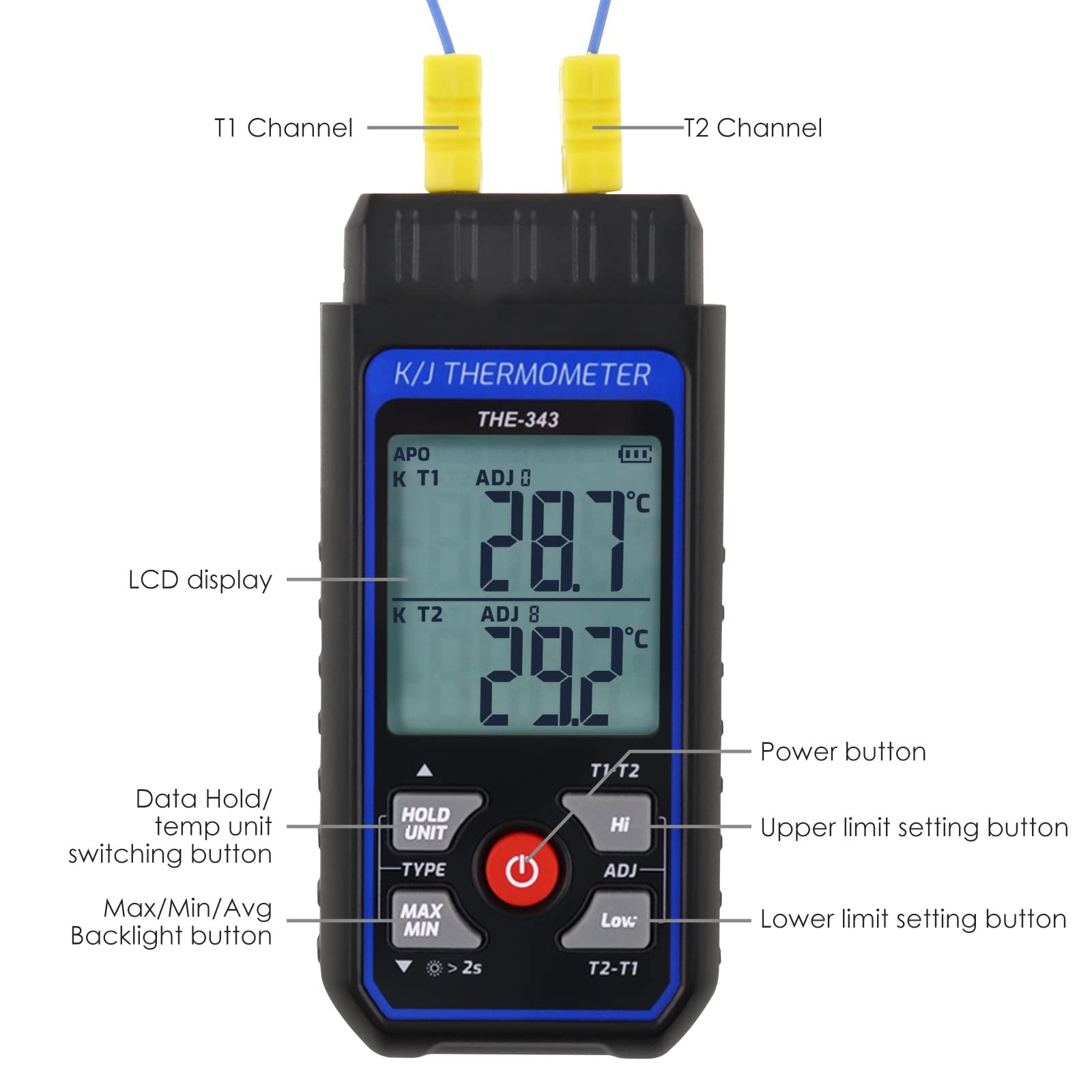 Thermocouple Thermometer Digital K Type with 4 Black