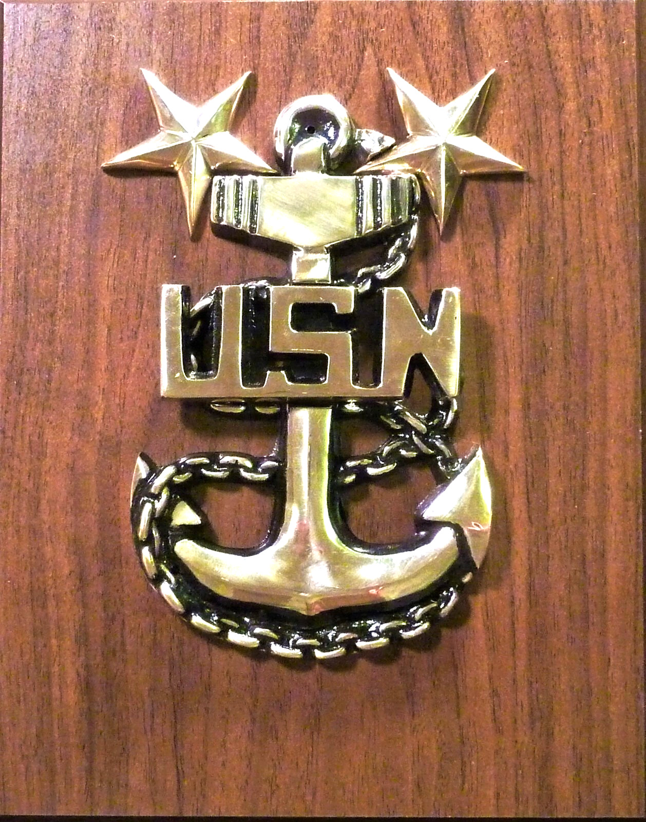 US Navy  Military Brass E9 Anchor Plaque 8x10 ( 2 stars) Insignia Solid Brass