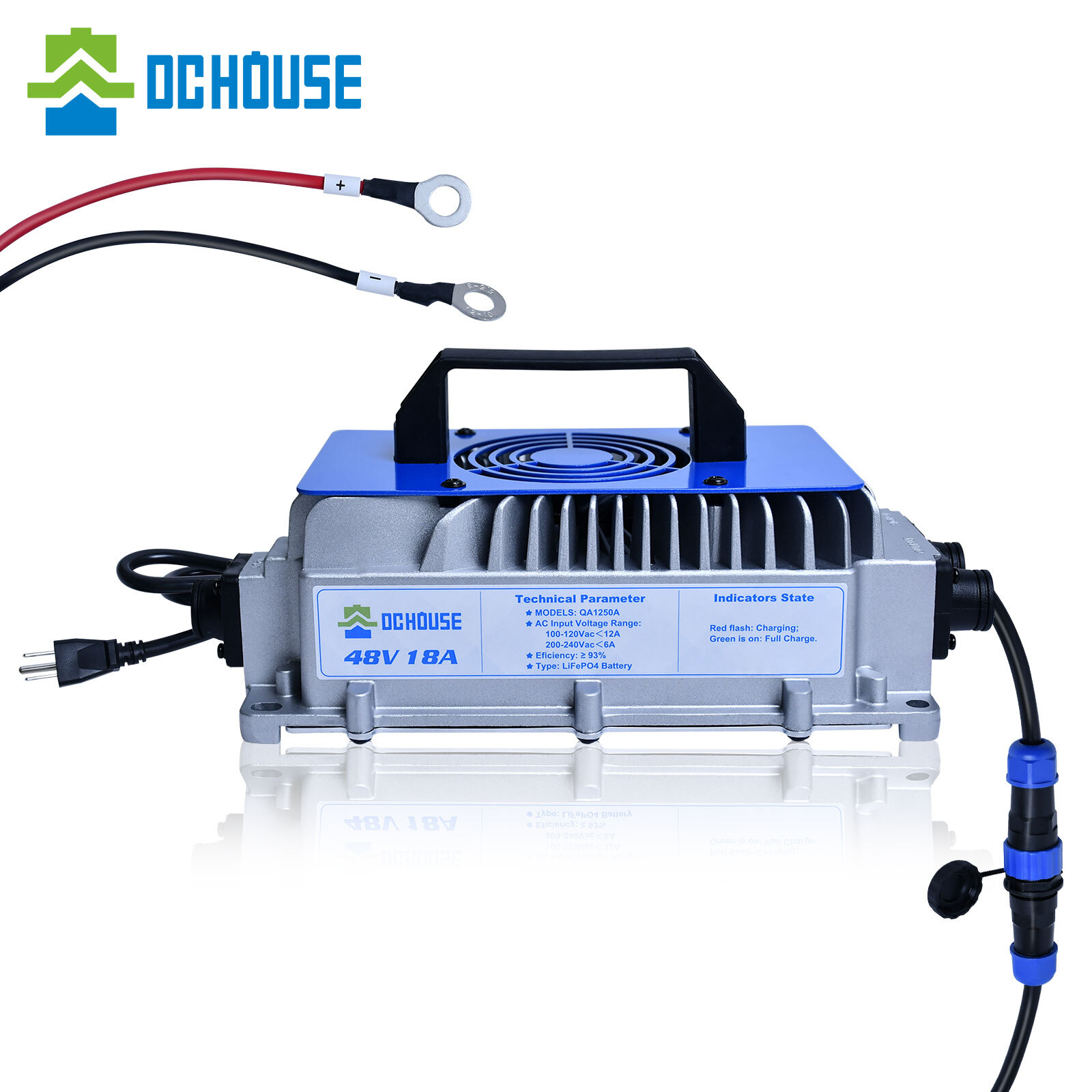 DC HOUSE 48V 18A Battery Charger for 48V Golf Cart/Forklift/Ship Lithium Battery