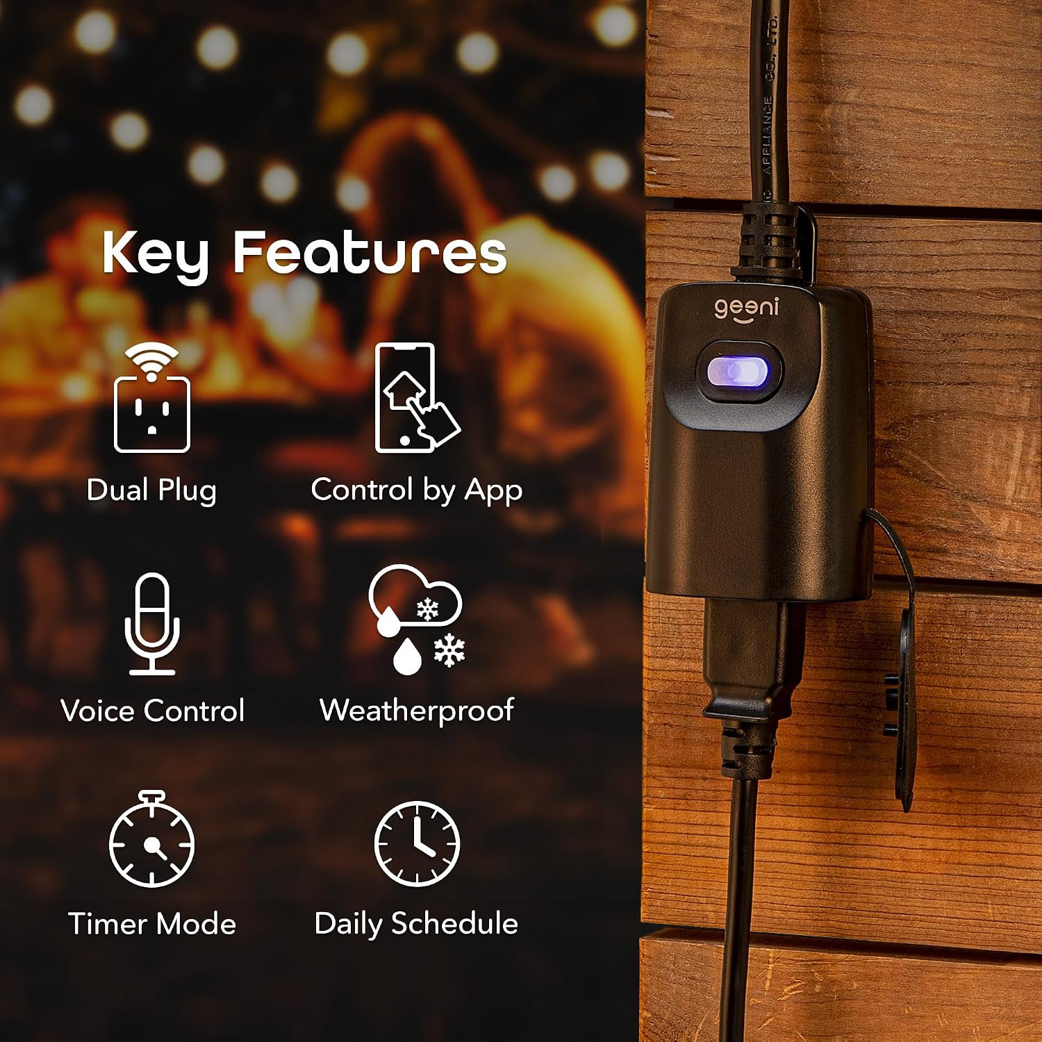 Indoor/Outdoor Smart Plug Weatherproof, 1 Socket Wireless Remote Control and Tim