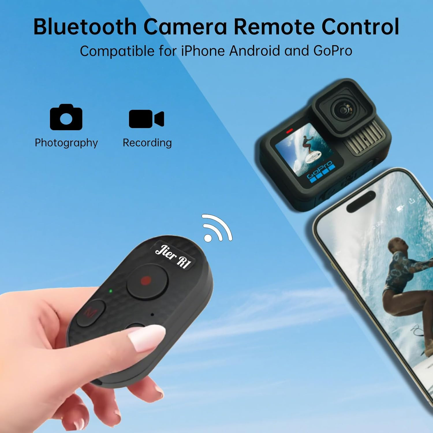 Bluetooth Camera Remote Control for iPhone, GoPro Camera Shutter Remote with Typ