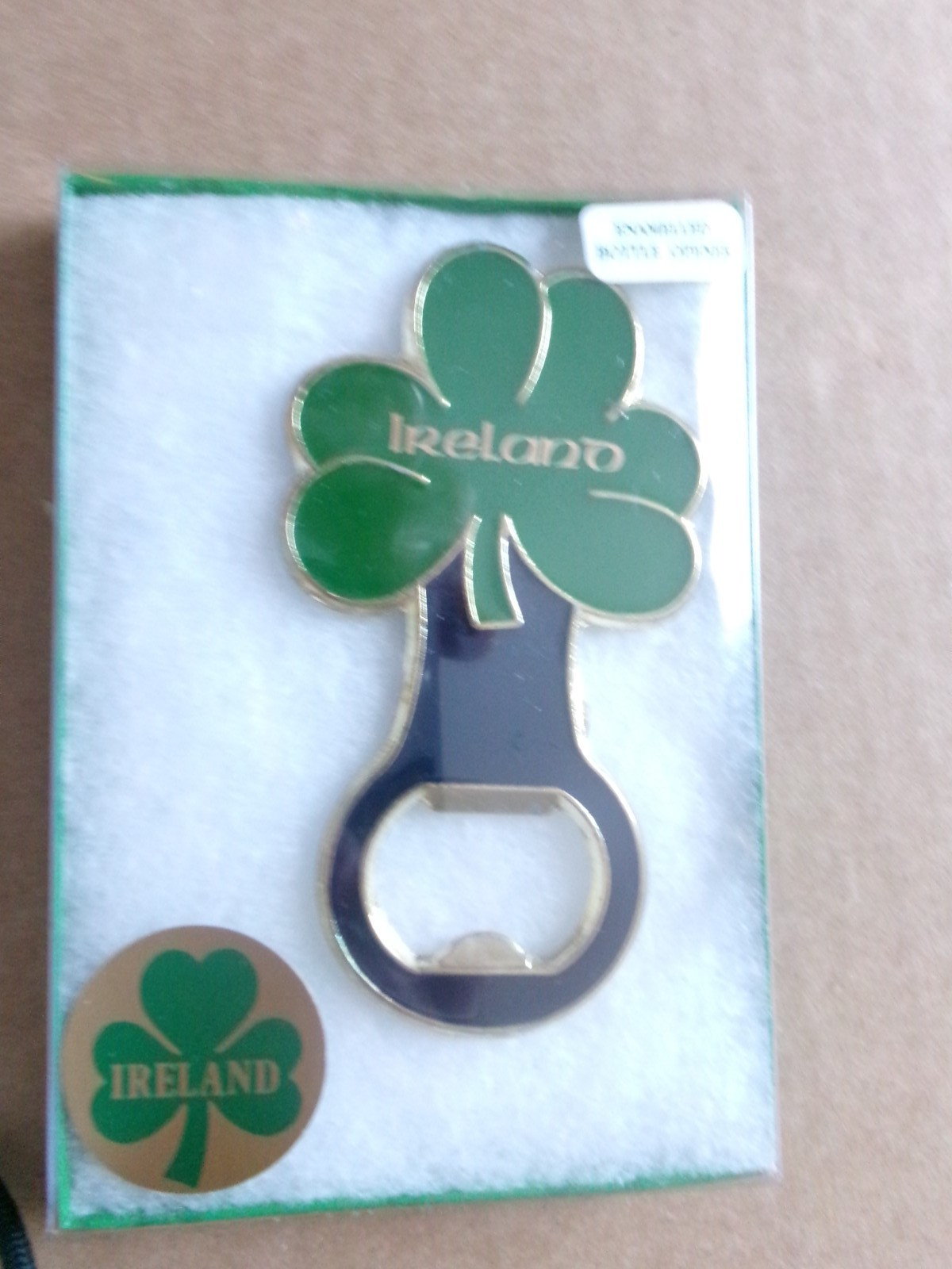 Ireland Enameled Shamrock Bottle Opener NIB