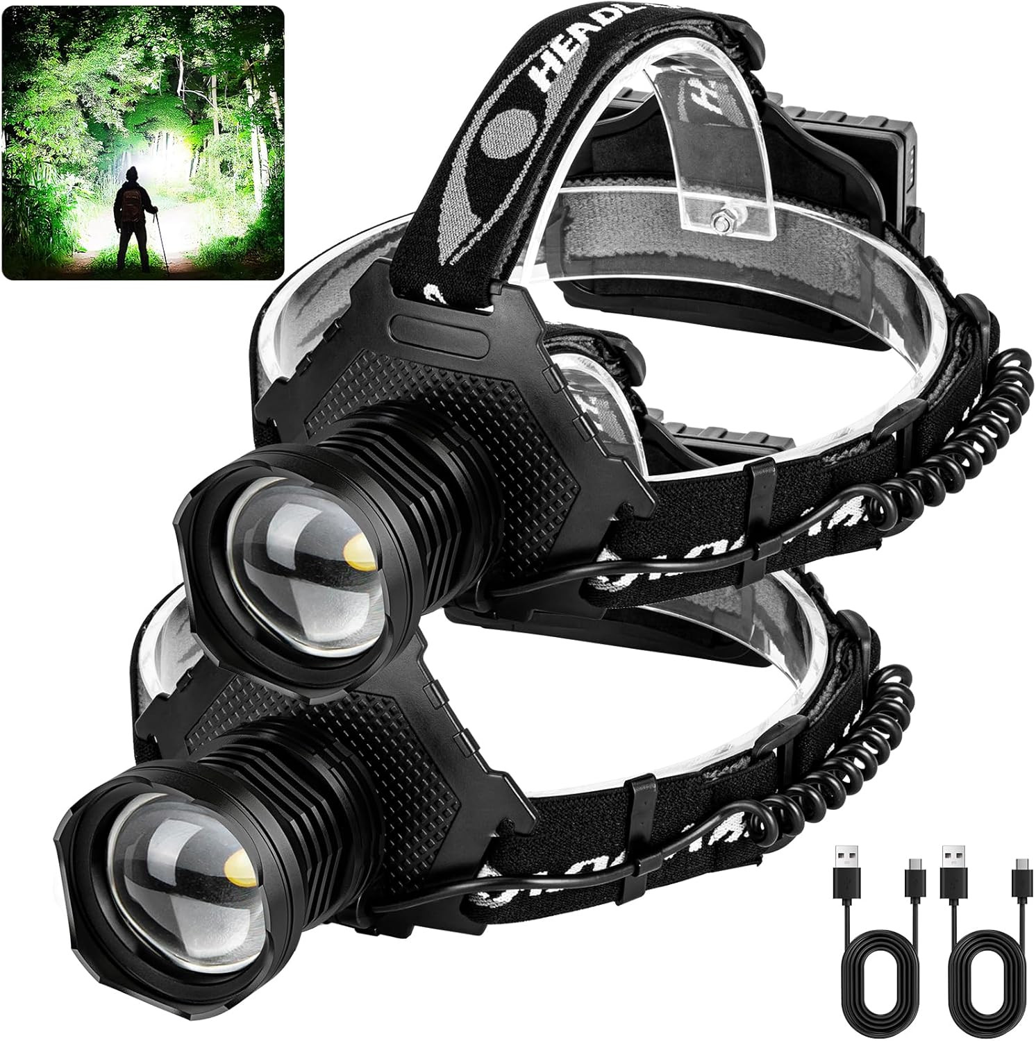 Linterna Frontal Recargable 3000 Lumenes LED 5 Modos Impermeable Ajustable
