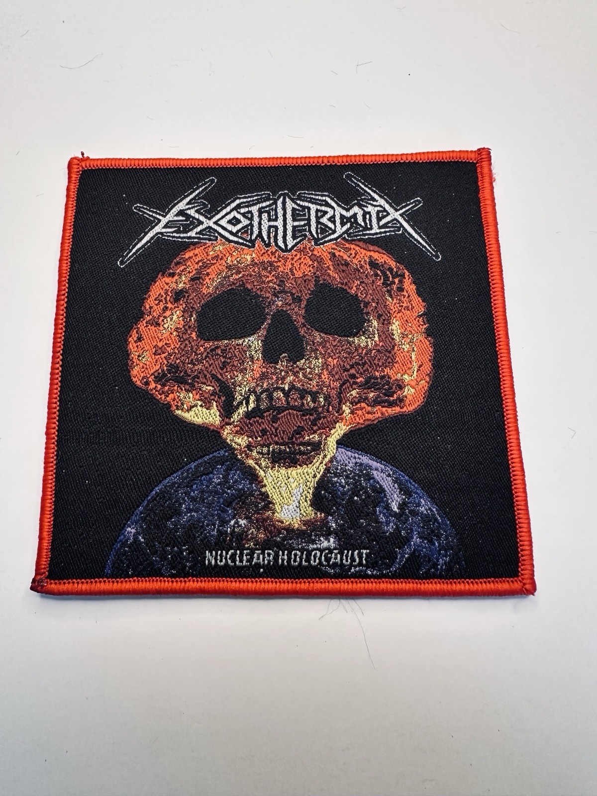 EXOTHERMIX, NUCLEAR HOLOCAUST, RED BORDER, 4X4 INCHES, WOVEN PATCH