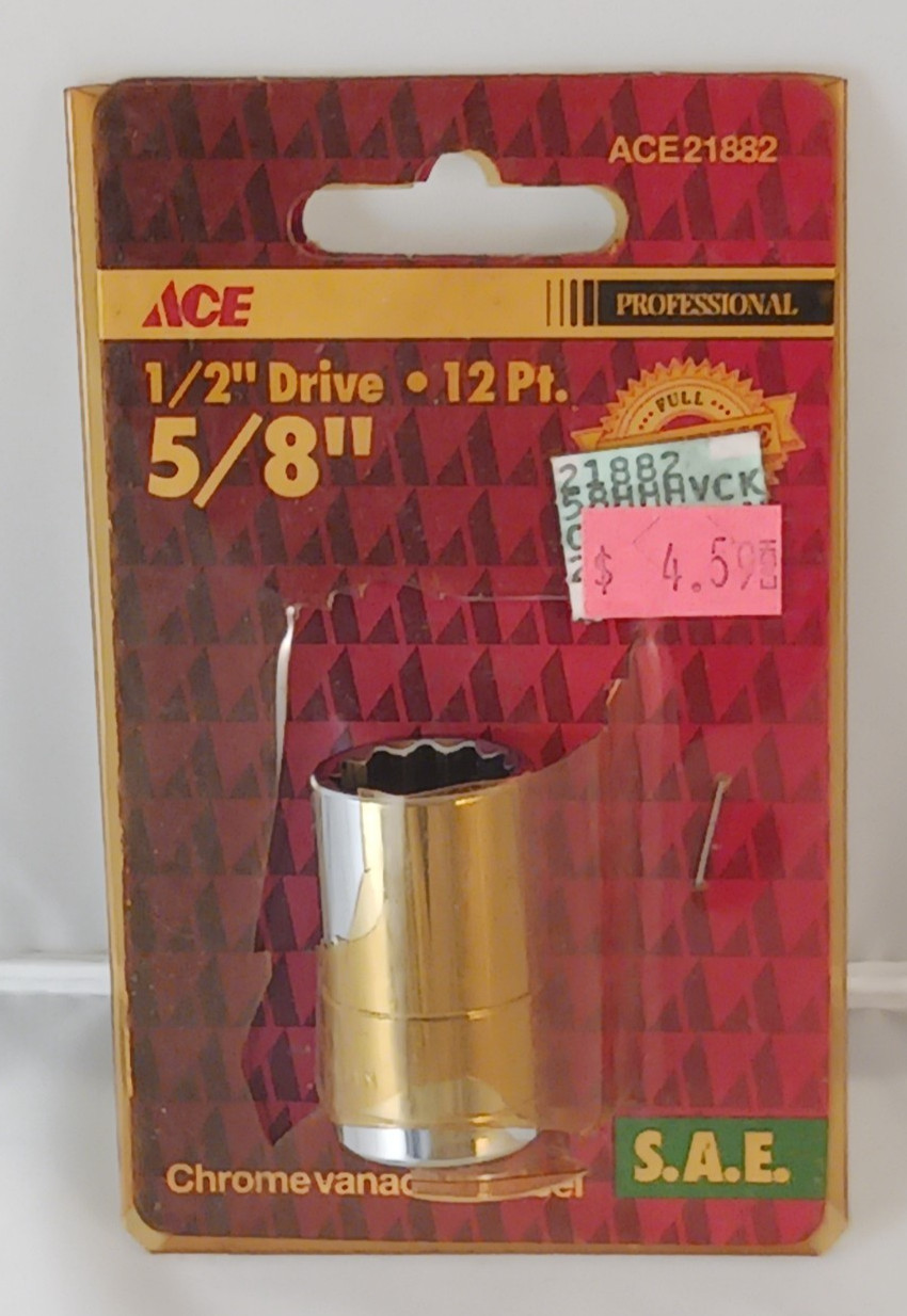 ACE 21882, 5/8" Socket, 1/2" Drive, 12 Point, New Old Stock