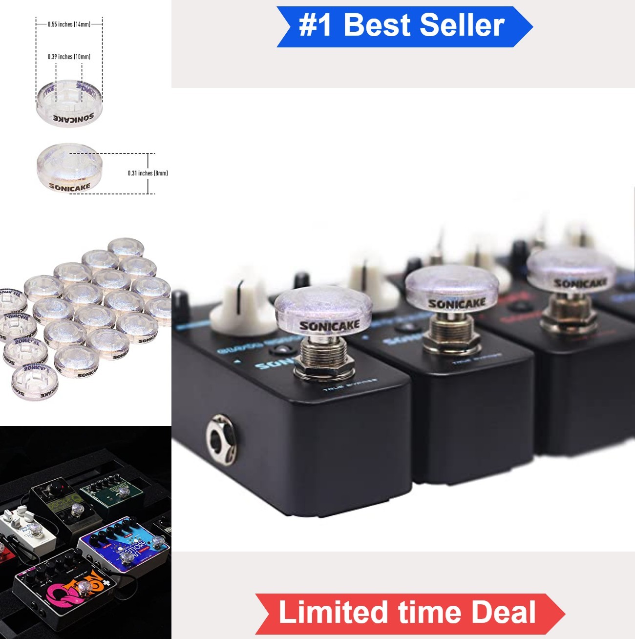 20 Pcs Clear 10mm Guitar Effects Footswitch Toppers Transparent Pedal