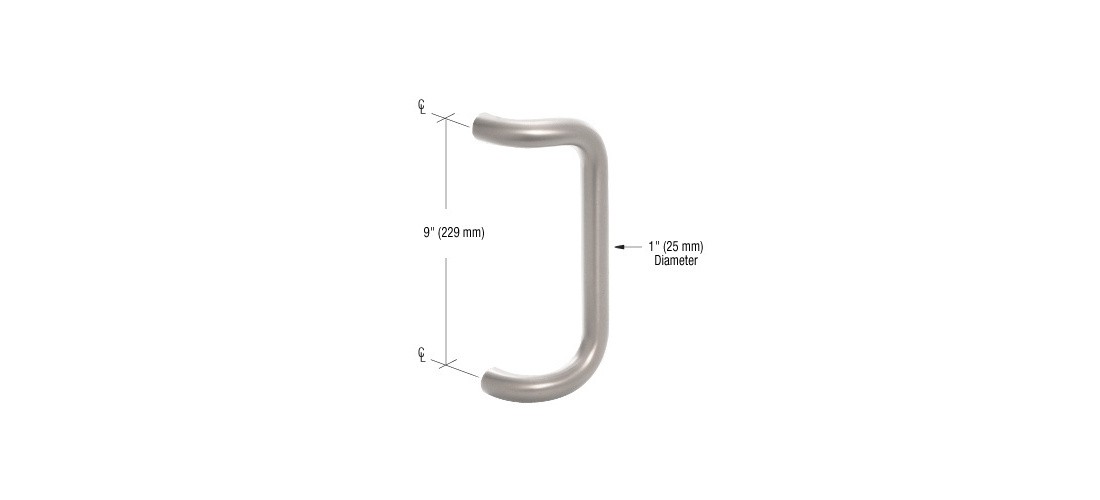 CRL Clear Anodized Solid Aluminum 9" Center Pull Handle 1" Diameter