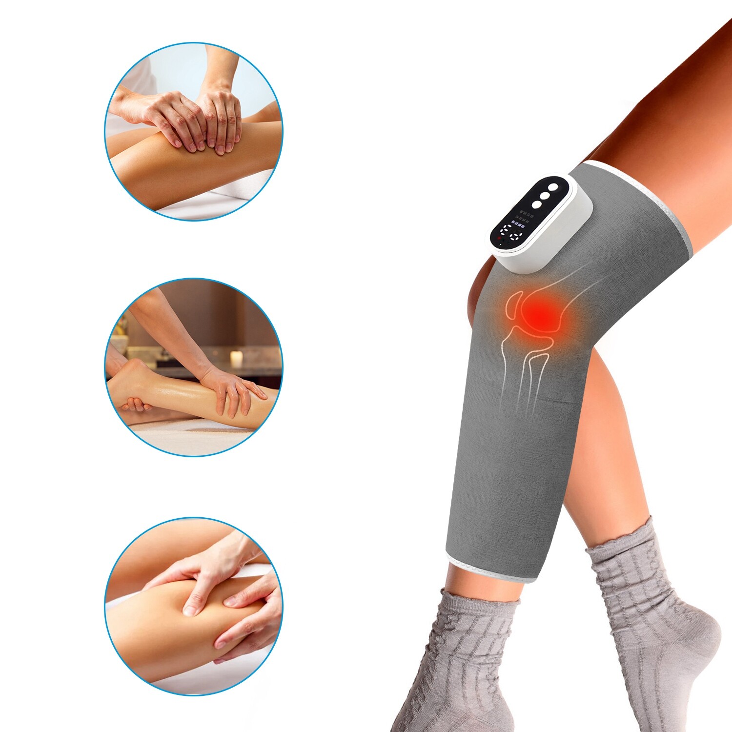 Cordless Leg Massager with Air Compression and Heat for Thigh Knee and Calf