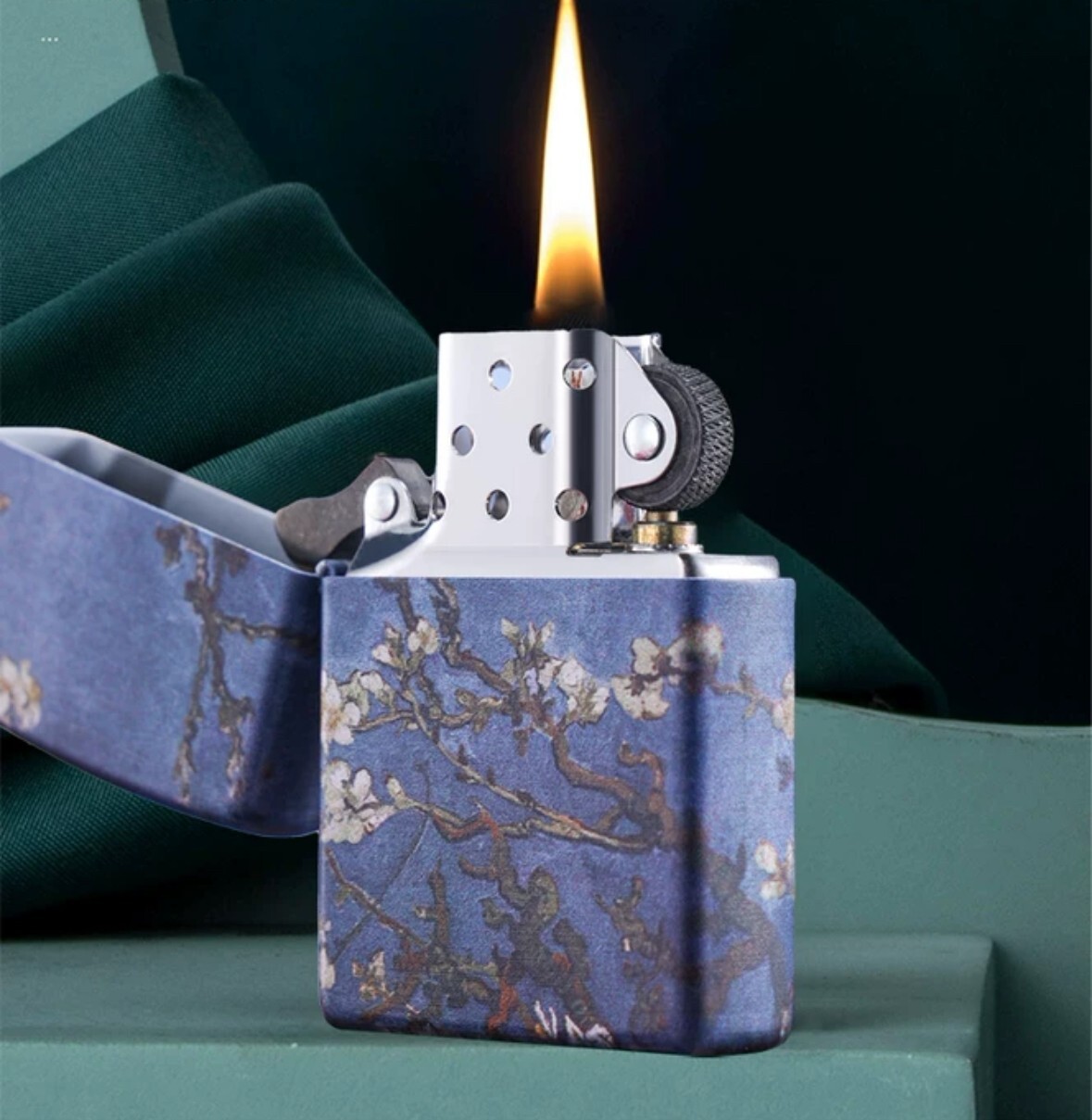 New Zippo oil Lighter Cherry tree with box