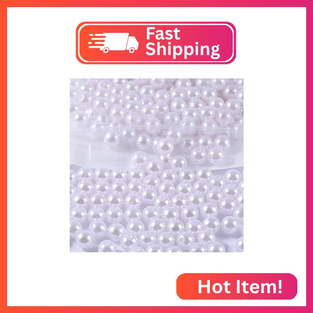600pcs Pearl Beads for Crafts, 8mm Round Pearl Beads with Hole for Jewelry Makin