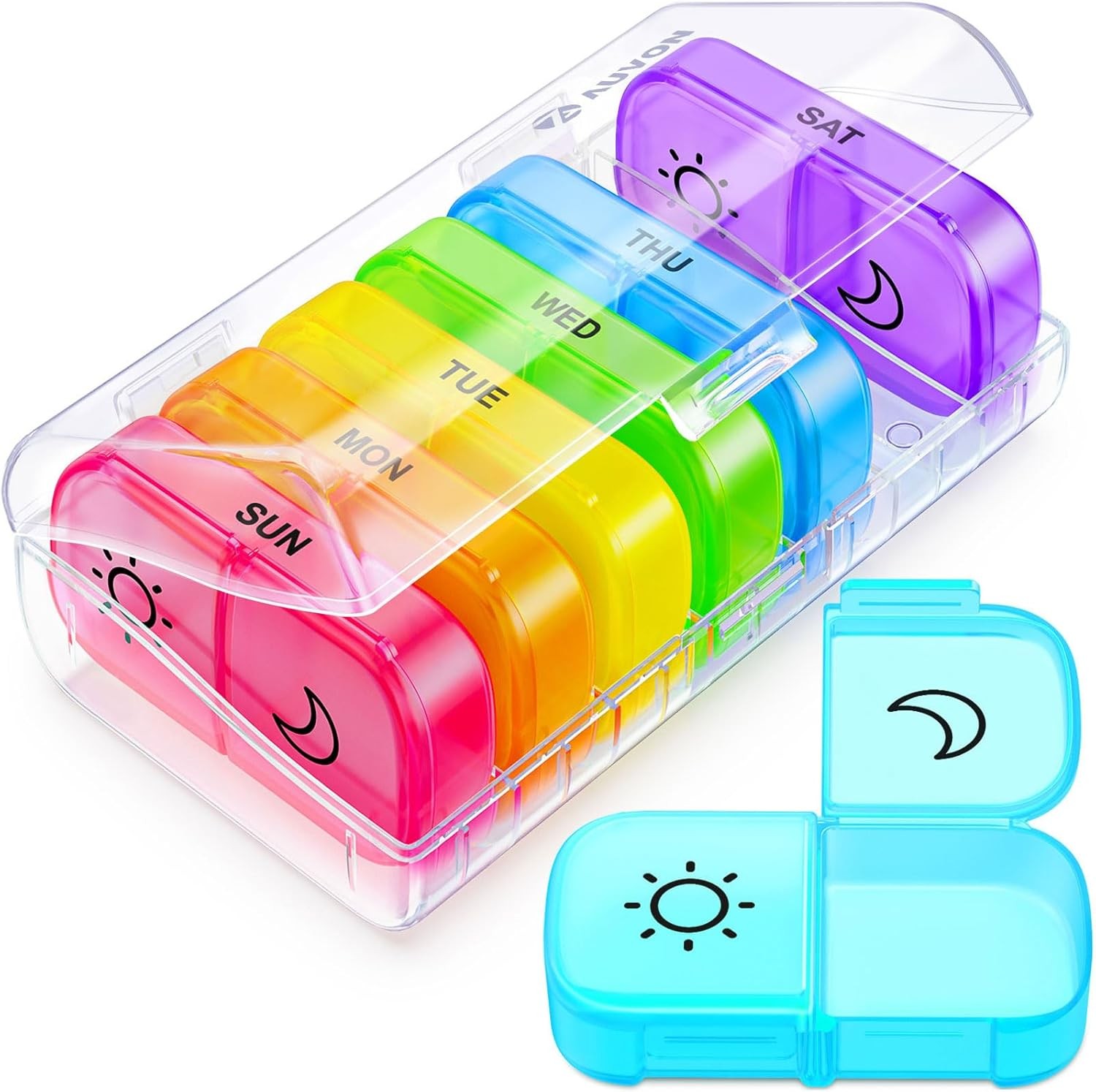 XL Weekly Pill Organizer 2 Times a Day with Large Opening for Easy Filling, AM P