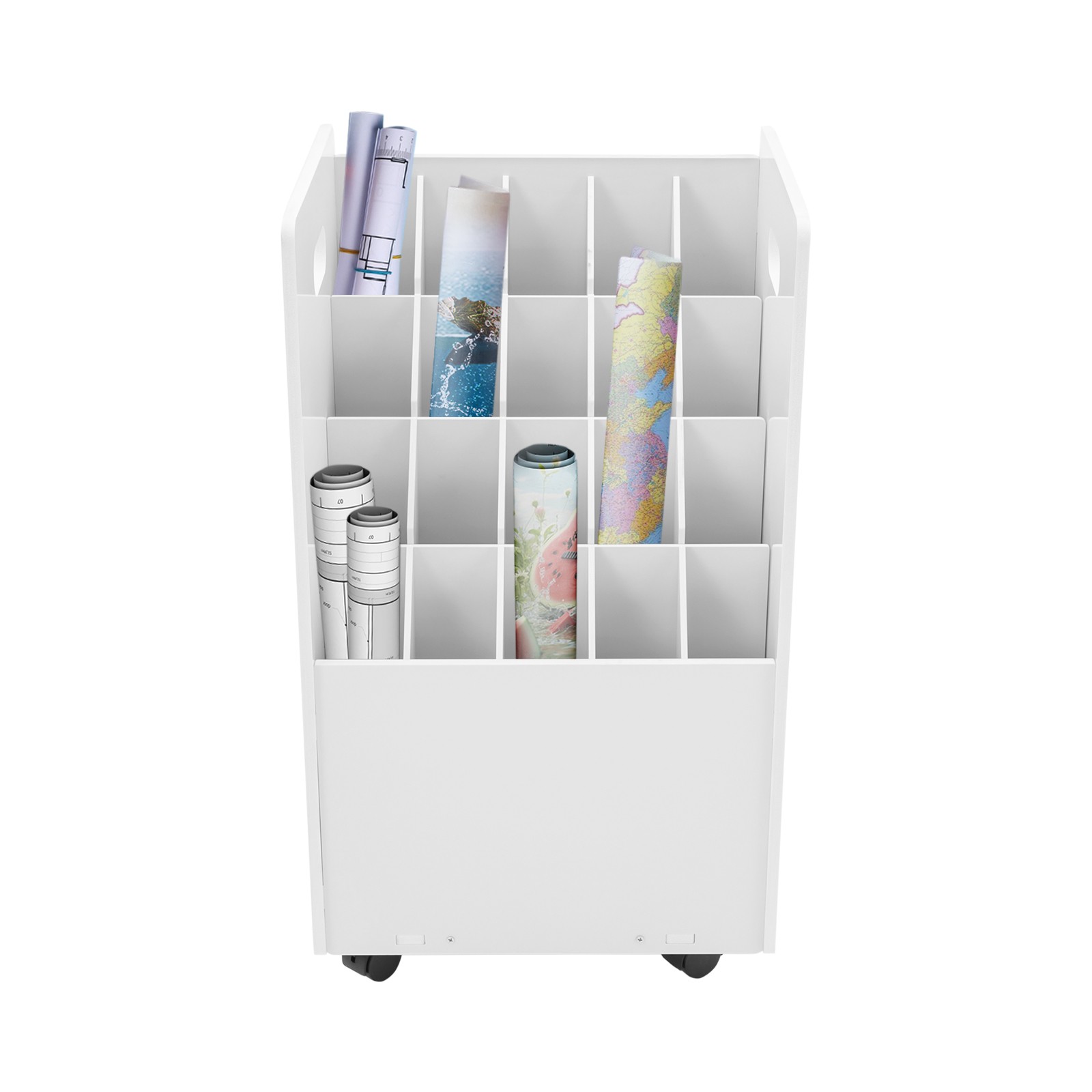 Blueprint Holder 20 Slots Document Storage Cart Rolling File Organizer White