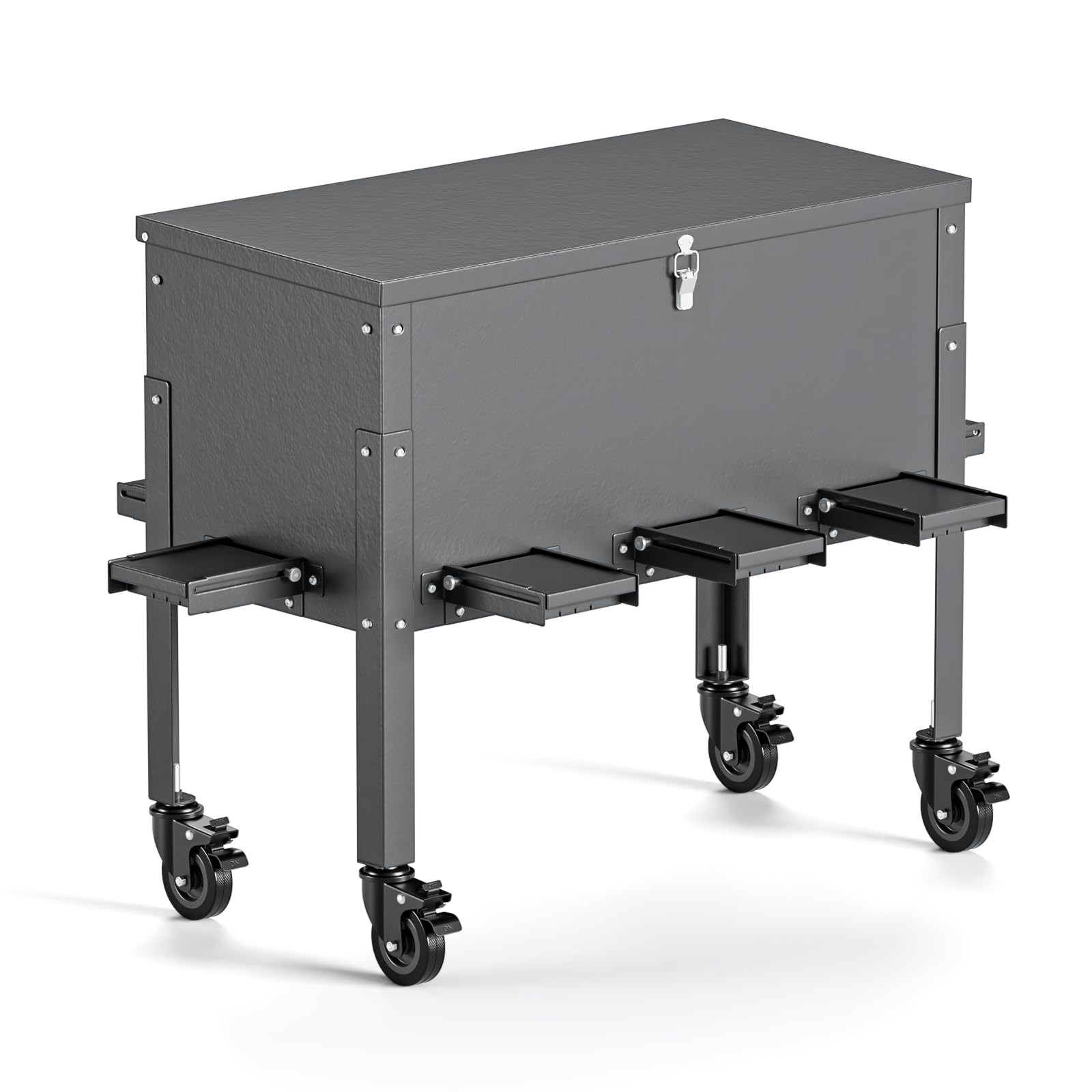 Yhhdjc 100 lb Gravity Deer Feeder, 8 Ports, Lockable Wheels Gray