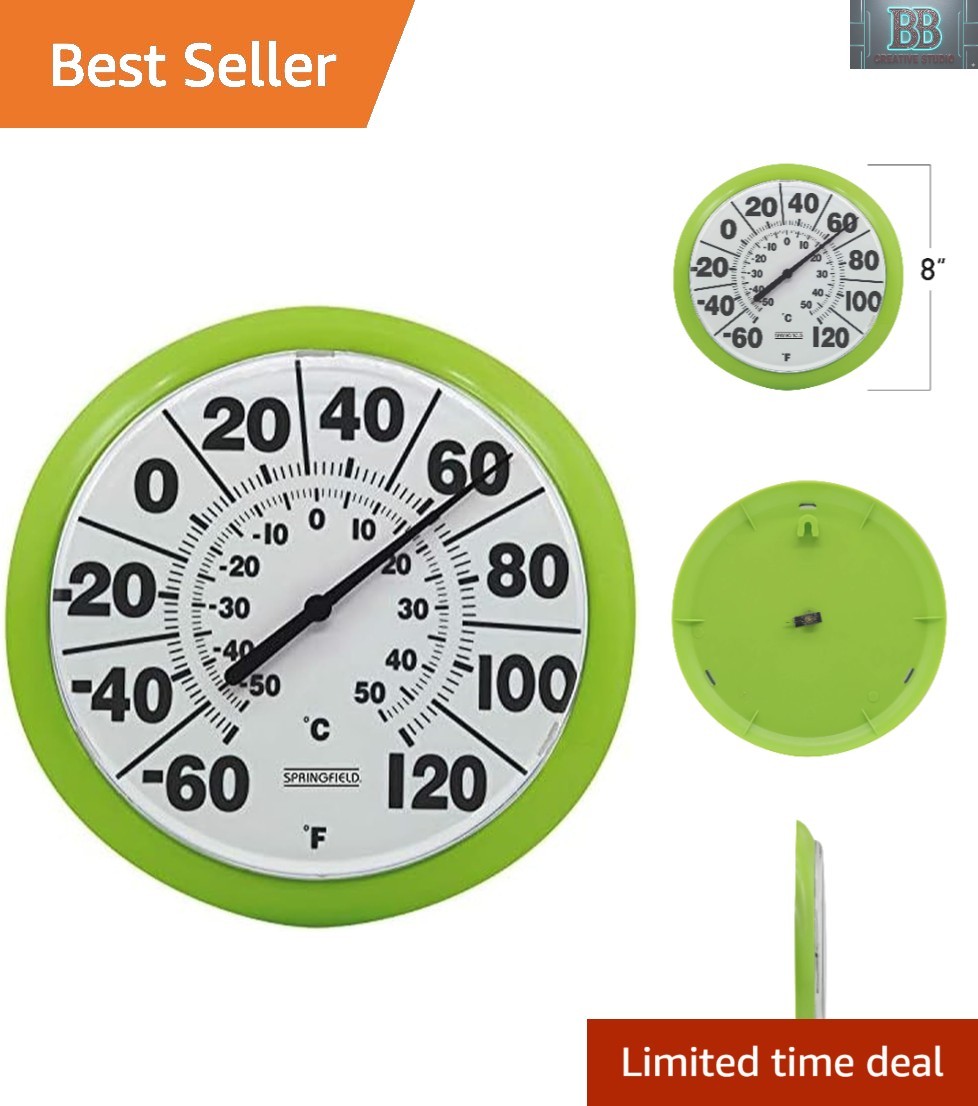 8-Inch Weather-Resistant Indoor/Outdoor Dial Thermometer - Elegant Green Design