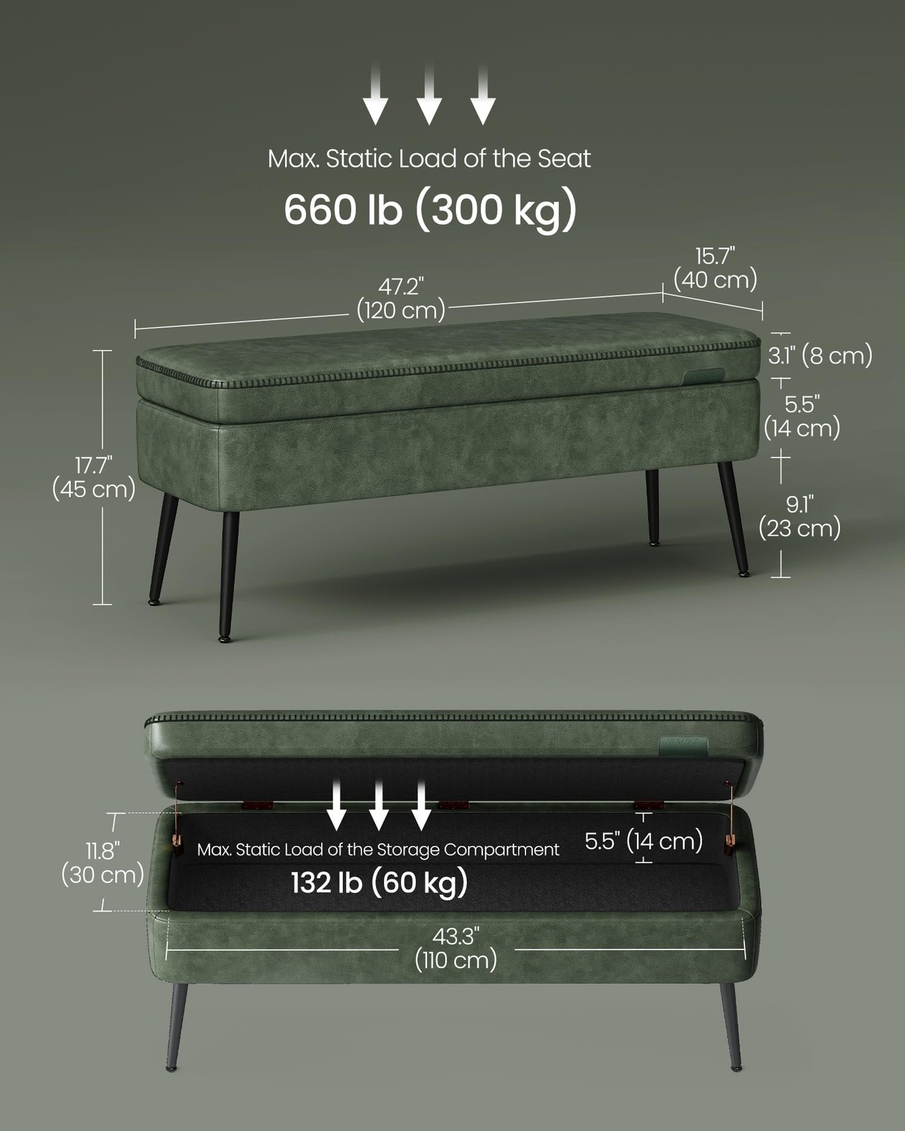 EKHO Collection - Storage Ottoman Bench, Entryway Bedroom Bench, 15 Gallons, ...