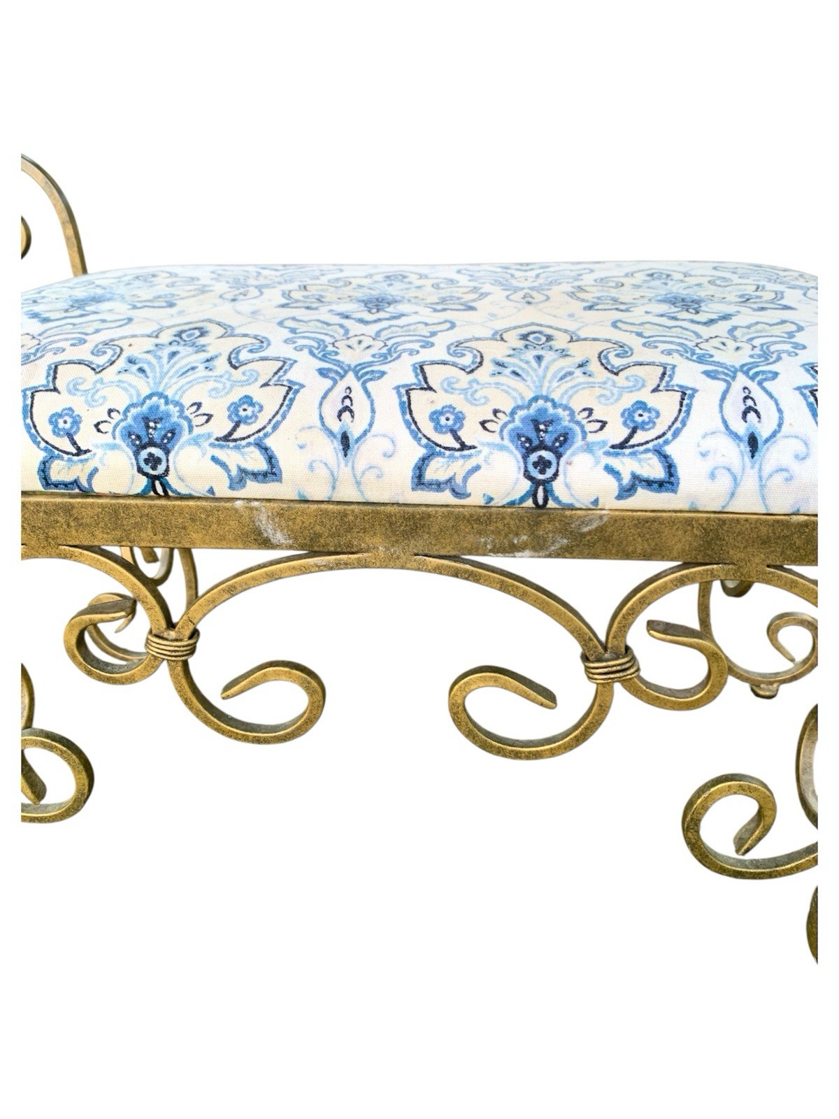Vintage Gold Gilted Wrought Iron Metal French Regency Bridgerton Scroll Bench